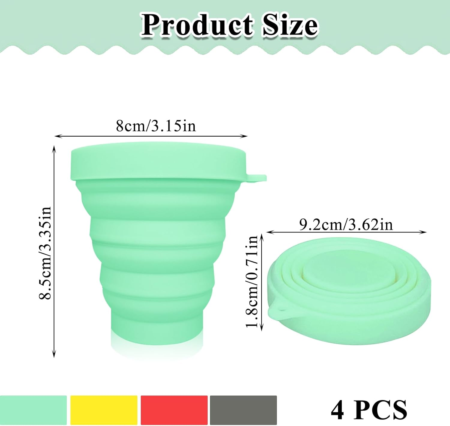 YUDAWN Silicone Foldable Cup, 4 PCS BPA Free Collapsible Travel Mugs Folding Silicone Cups Reusable Portable Cup with Lid for Picnic Camping Outdoor Hiking Travel image number 5