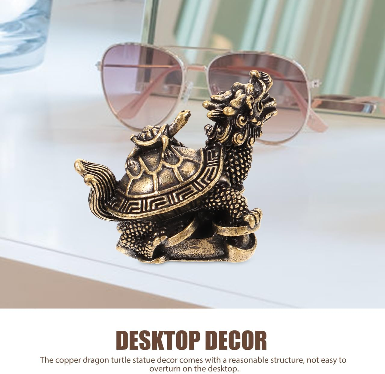MUSISALY Copper Dragon Turtle Figurine Retro Design Desktop Decor for Home Office Metal Craft Ornament with Fine Workmanship Unique Feng Shui Decoration image number 4