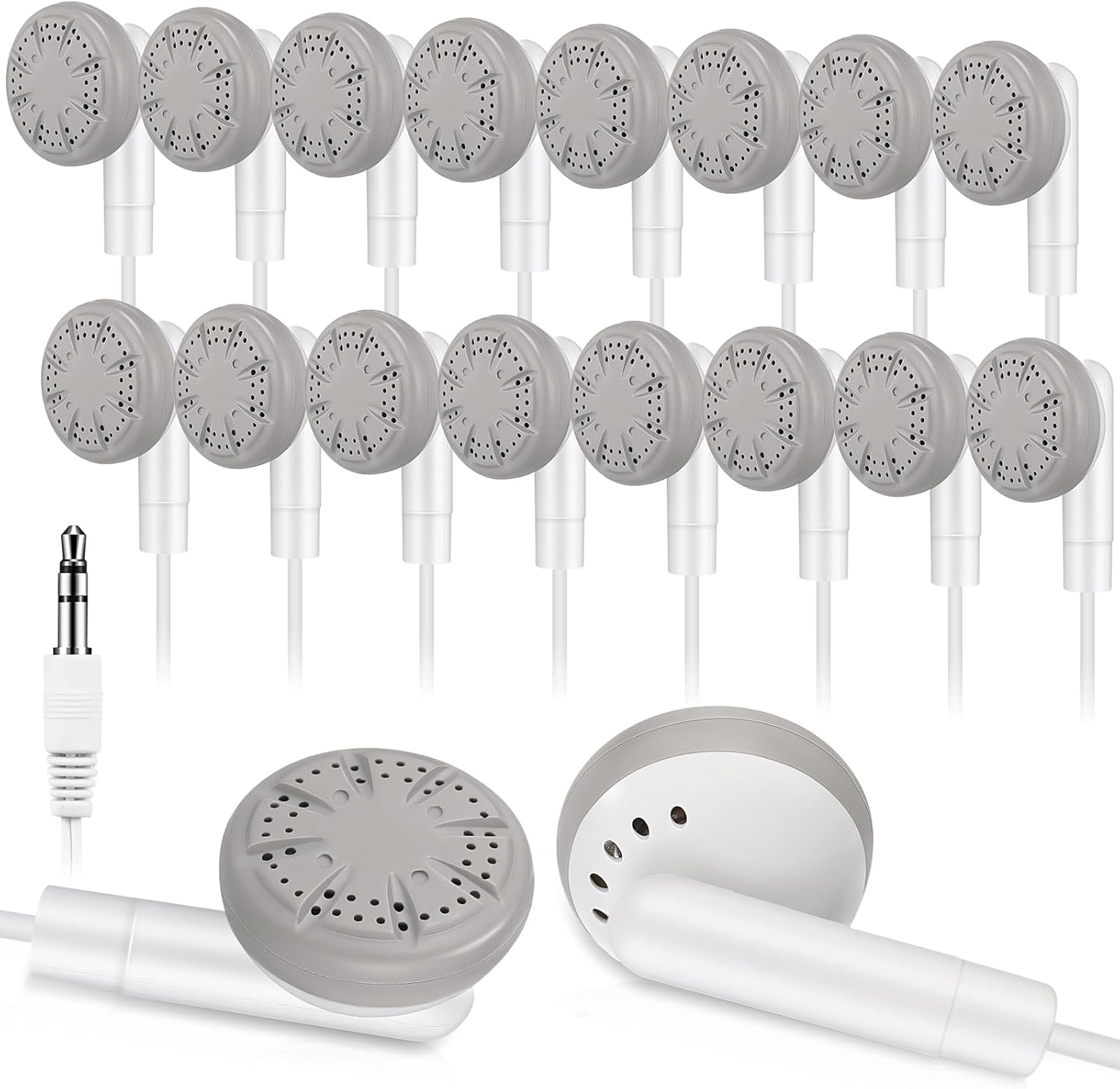 Kanayu 100 Pack Earbuds Bulk Earphones for School Classroom, Student Wired Earbuds Headphones without Mic, Earphones Bulk for Adults School Library Laptop, Individually Bagged(White)