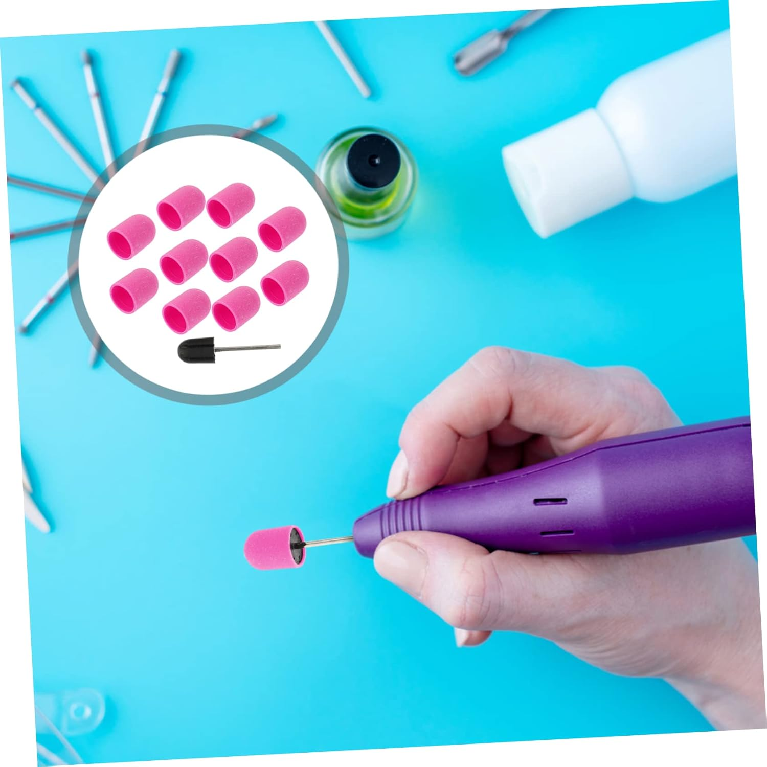 SOESFOUFU Nail Sanding Caps Set Pcs Manicure Sand Cap Nail Polishing Tools Wear and Break Resistant Portable Design image number 4