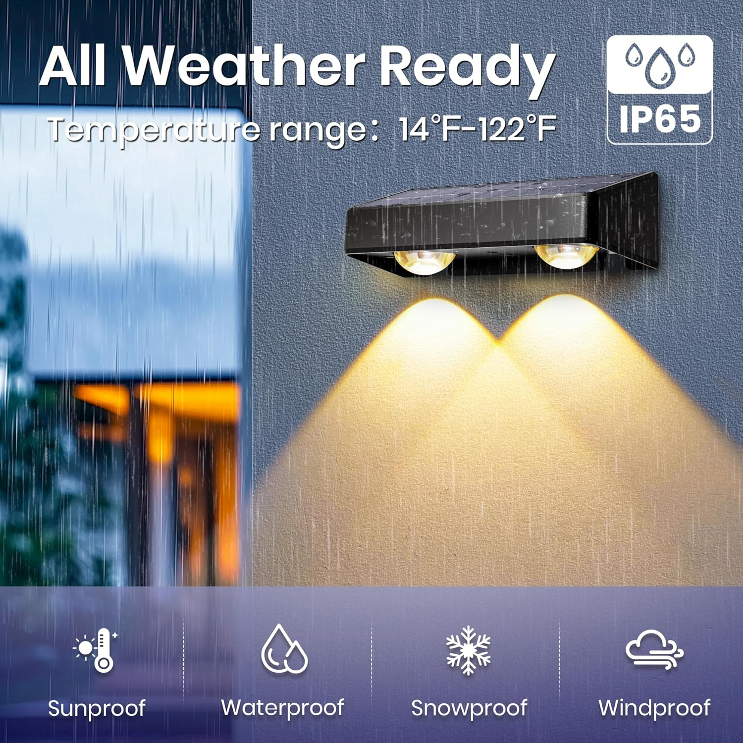 Solar Fence Lights Outdoor, 9 Fixed Colors ＆ Color Changing Fence Solar Lights Outdoor Waterproof IP65, LED Deck Lighting for Wall Step Patio Railing Pool Backyard Porch(4 Pack) image number 1