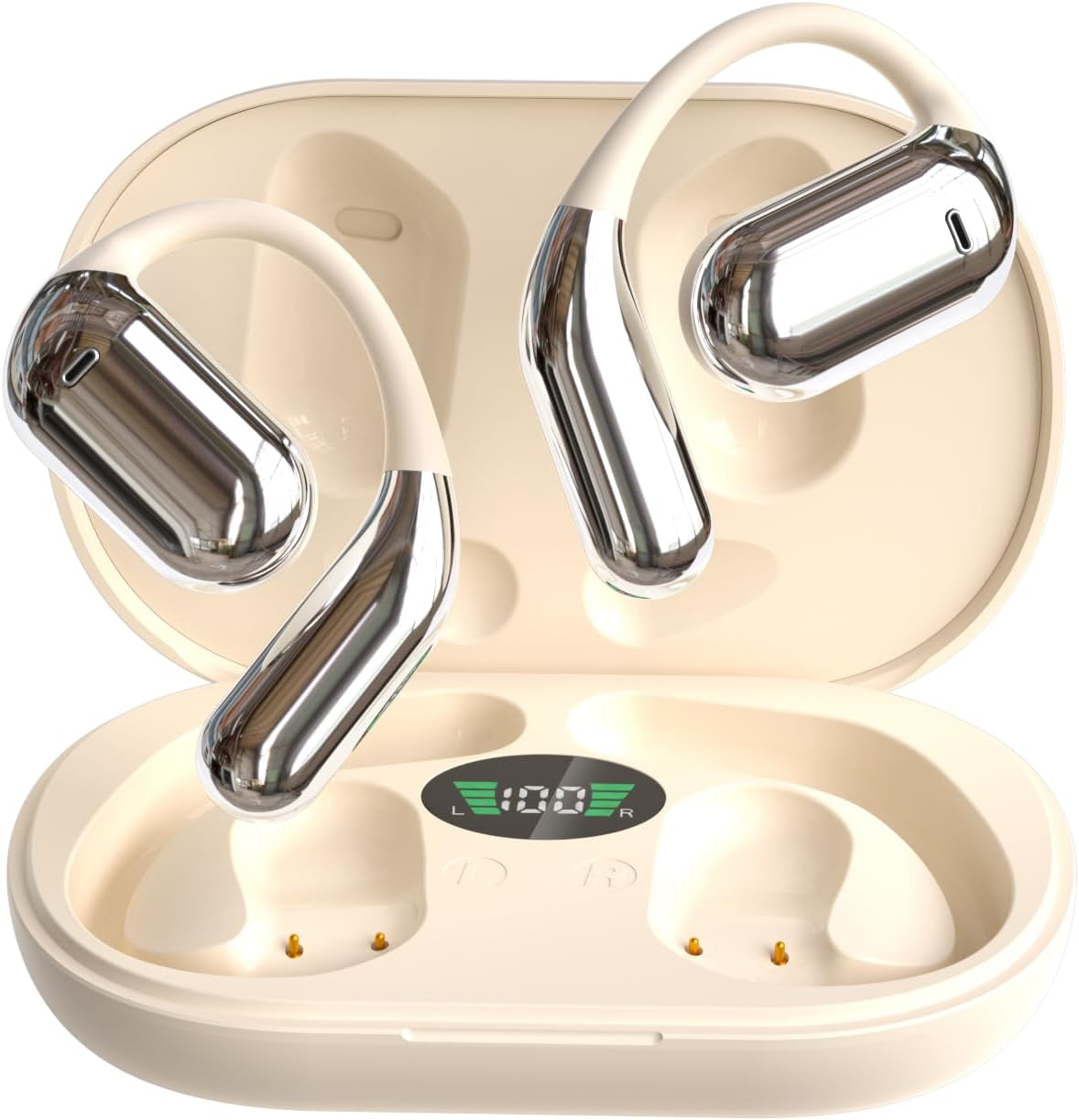 SPOTFISH Open Ear Headphones Bluetooth 5.4, Air Conduction Wireless Earbuds,Earbuds with Earhooks,14.2Mm Enhanced Bass, Earphones Clear Call, 48H Playback Time Sports and Running Office and Leisure