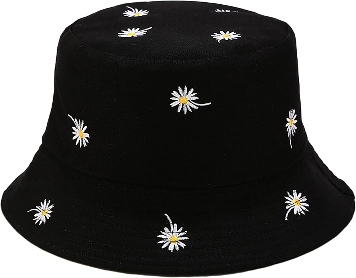 Flower Embroidery Hat Summer Travel Bucket Reversible Full Flower Beach Sun Hat Vistor Outdoor Cap