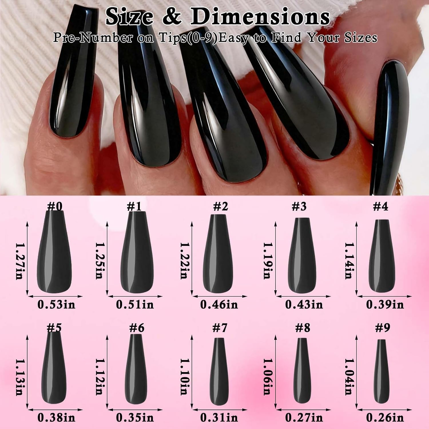 Loveourhome 576Pc Coffin Press on Nails Long Colored Fake Nails Tips Full Cover Medium Ballerina Press on Nail Acrylic Artificial False Fingernails Manicure Decor image number 2