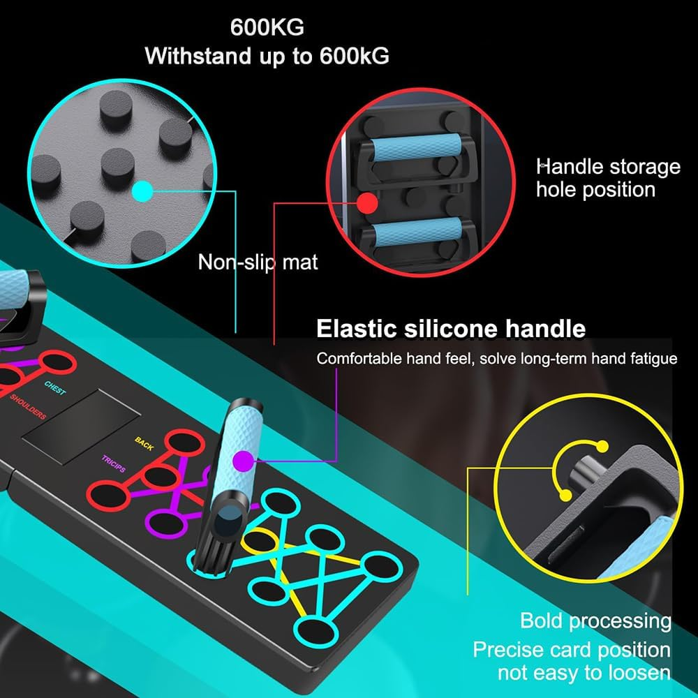 12 In-1 Push up Board, Foldable Adjustable Multi-Functional Push up Bars for Home Gym, Portable Strength Training Equipment Burn Fat Strength Training Arm Men & Women Weights image number 2