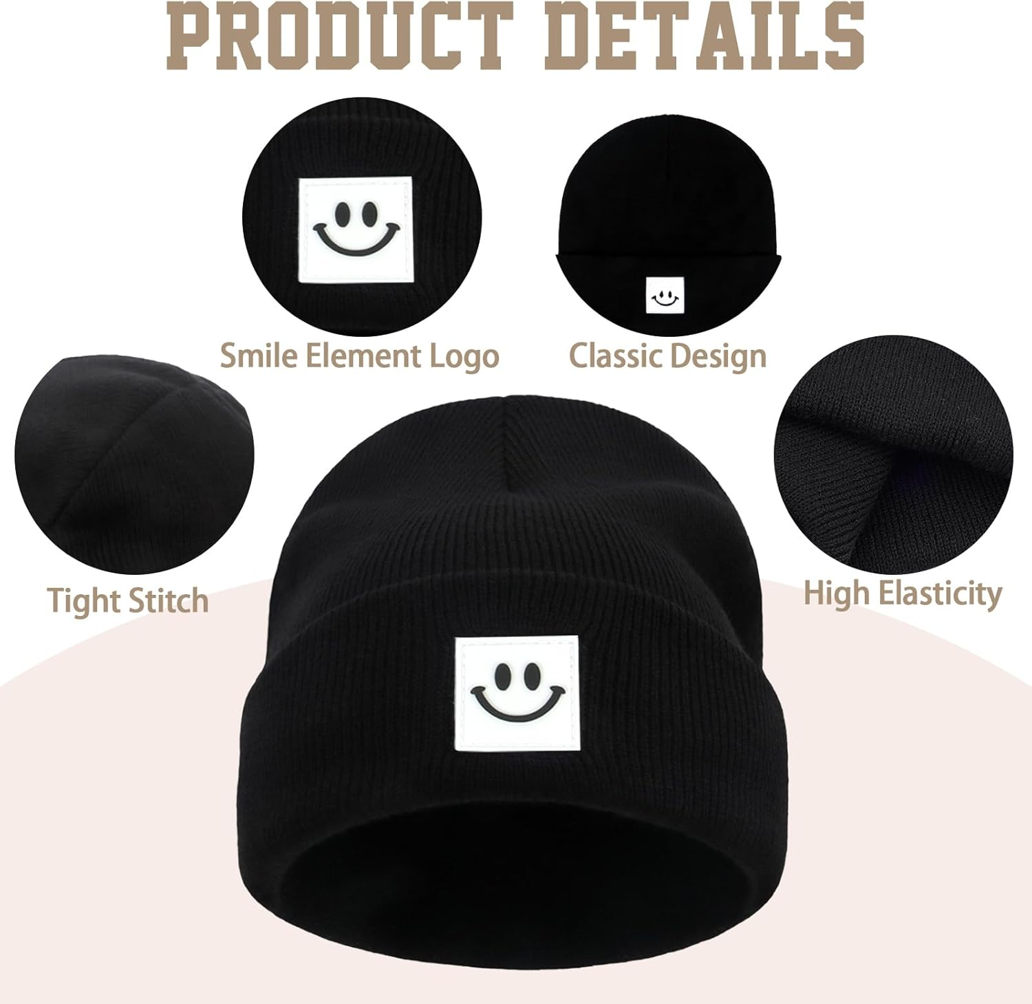 Viiotu Smile Men Beanie, Beanie Hats for Women Warm, Mens Beanie Soft Unisex Knit Hat Beanie for Winter - Grey image number 6