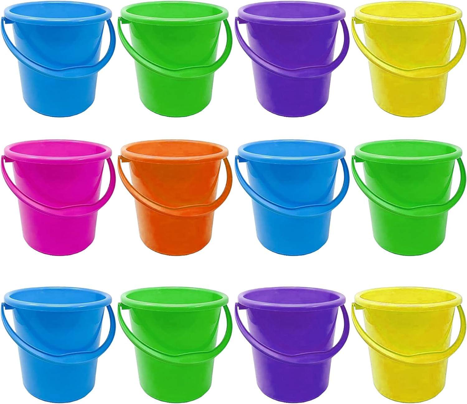 12 Pack Beach Pails Sand Buckets - Pails and Buckets for Kids - Beach Toys Use for Sand Molds & Castles - Buckets with Handles for Beach & Pool