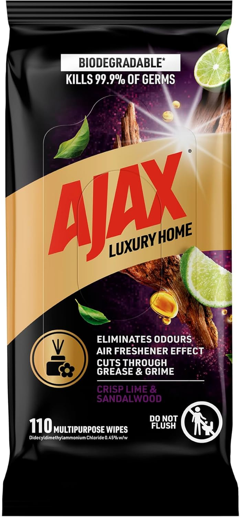 Ajax Luxury Home Multipurpose Cleaning Wipes Crisp Lime & Sandalwood 110 Pack image number 6