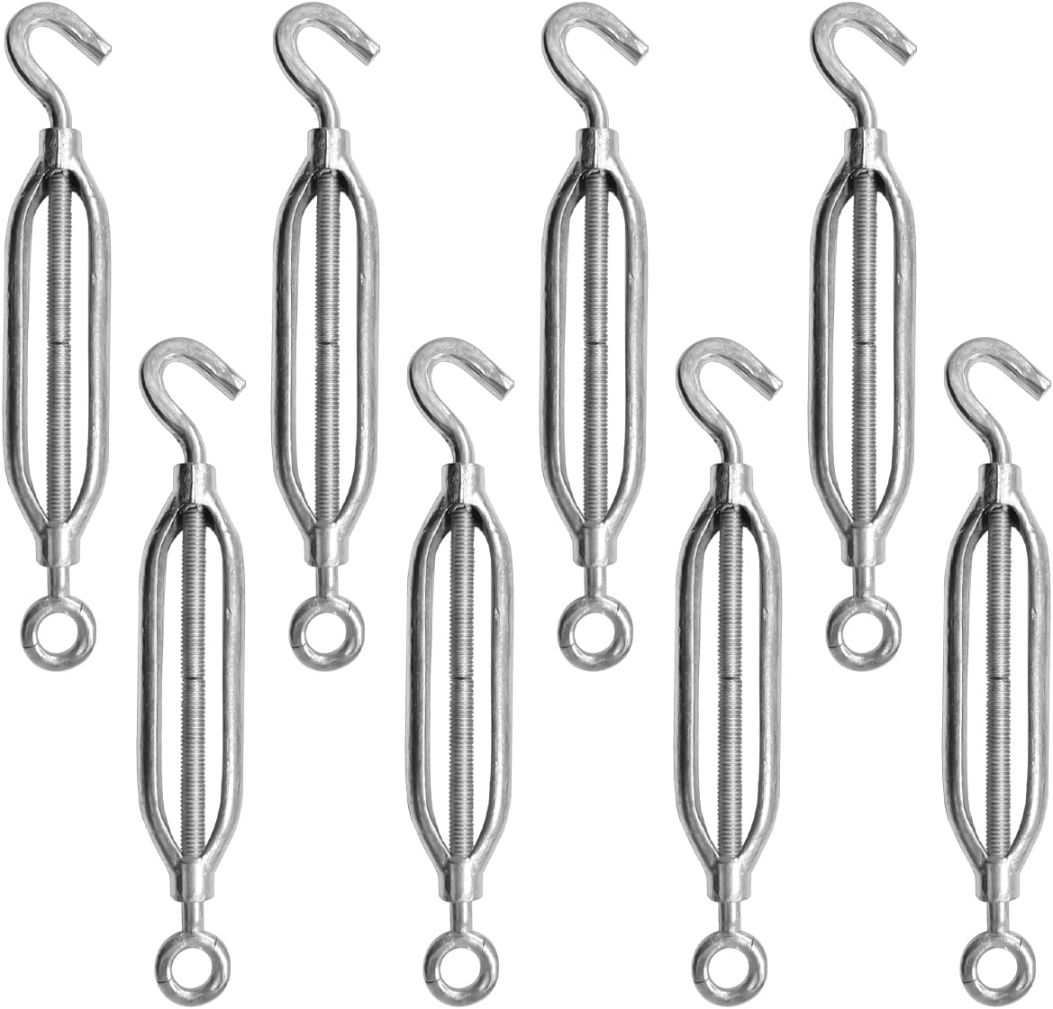 NILLOS Anti-Rust Shade Sail Hardware, 8 PCS Stainless Steel Hook & Eye Turnbuckle for Sun Shade, Tent Awning Installation