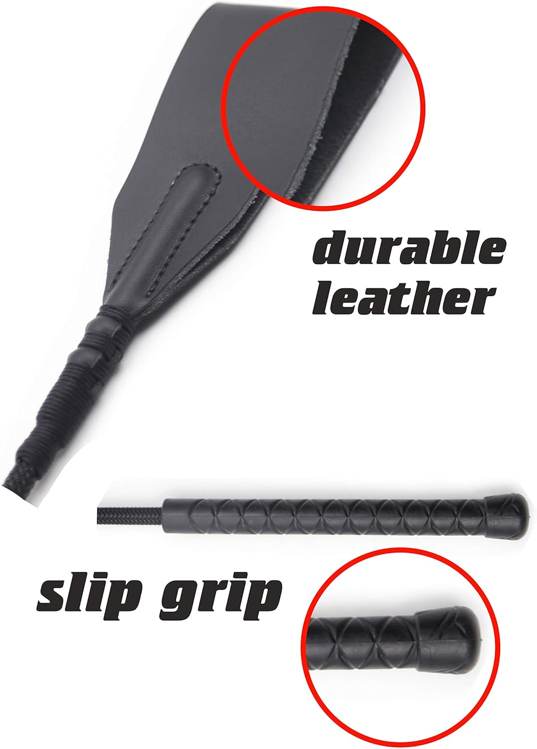 Riding Crop 18" for Horses, Horse Whip with Double Slapper, Equestrian Horse Crop, English Whip with Genuine Leather image number 4