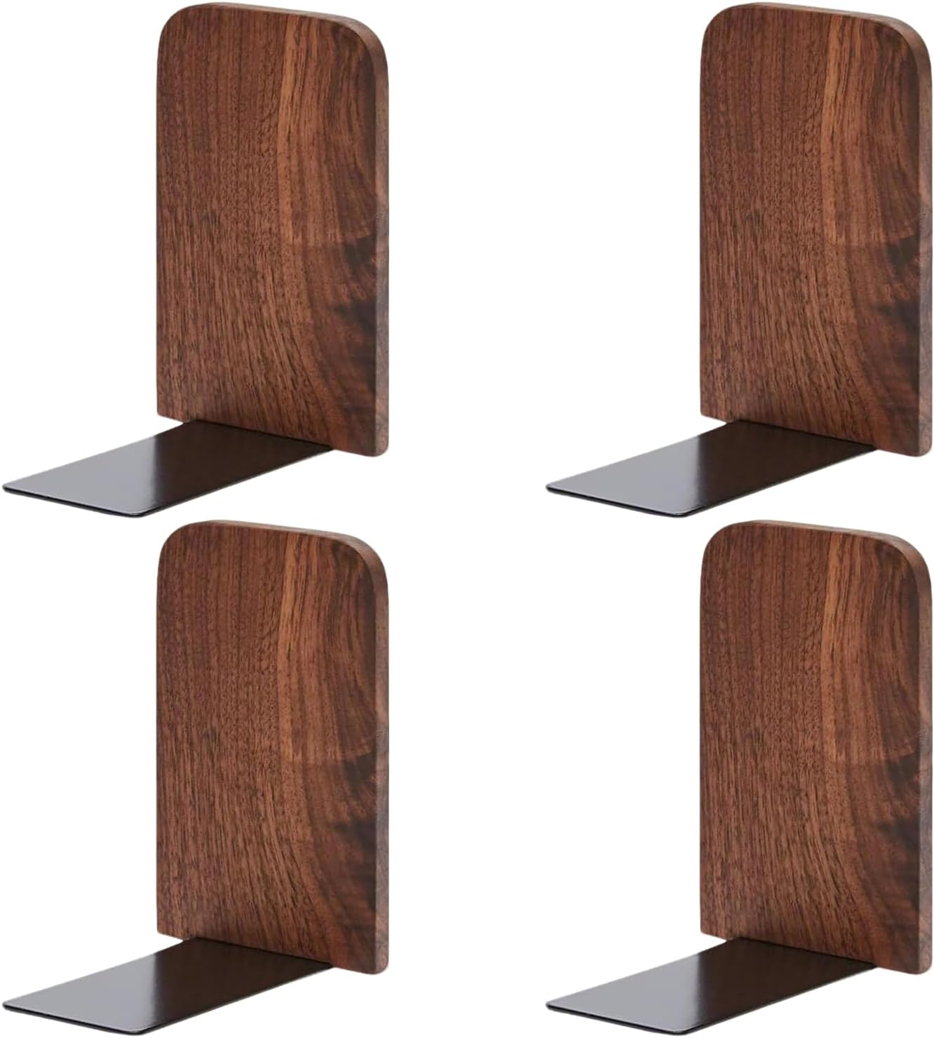 Handcrafted Walnut Bookends with Sturdy Metal Base &ndash; Premium Office & Library Organizer, Natural Wood Decor for Shelves (2-Pack, Eco-Friendly)