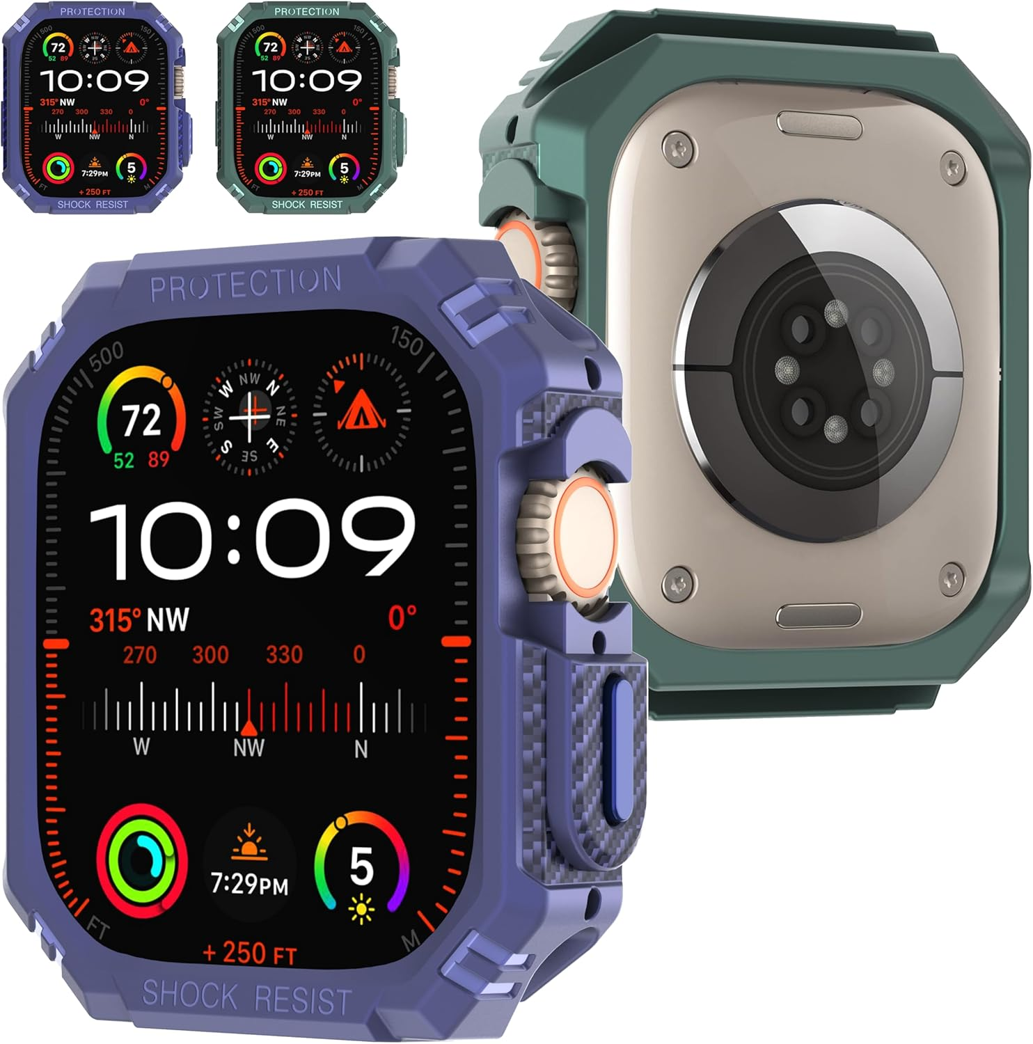 Diruite Pack of 2 Case for Apple Watch Ultra/Ultra 2 49 Mm Protective Case, Carbon Fibre Hollow without Screen, Scratch-Resistant TPU Cover for Iwatch 49 Mm Protective Case