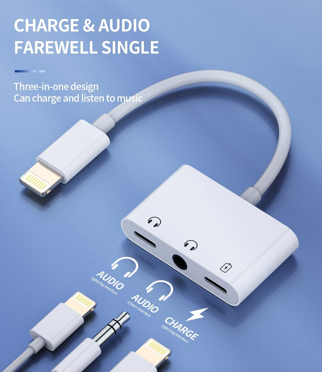 Lightning to 3.5Mm Headphone Adapter(3-In-1)For Iphone 14 13 Pro Max Double Lighting Port Earphone Charger Splitter AUX Audio Jack for Apple for Ipad Charging Cable Earbuds Wired Connector Car Adaptor image number 1