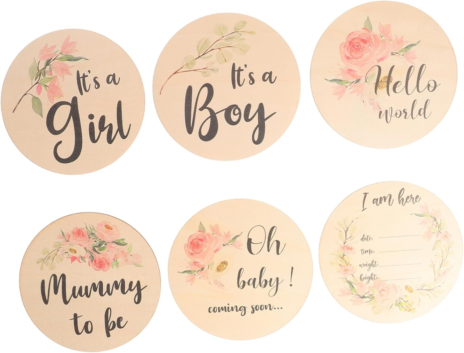 6Pcs Wooden Birth Announcement Name Sign Newborn Milestone Cards for Birth Announcement image number 1