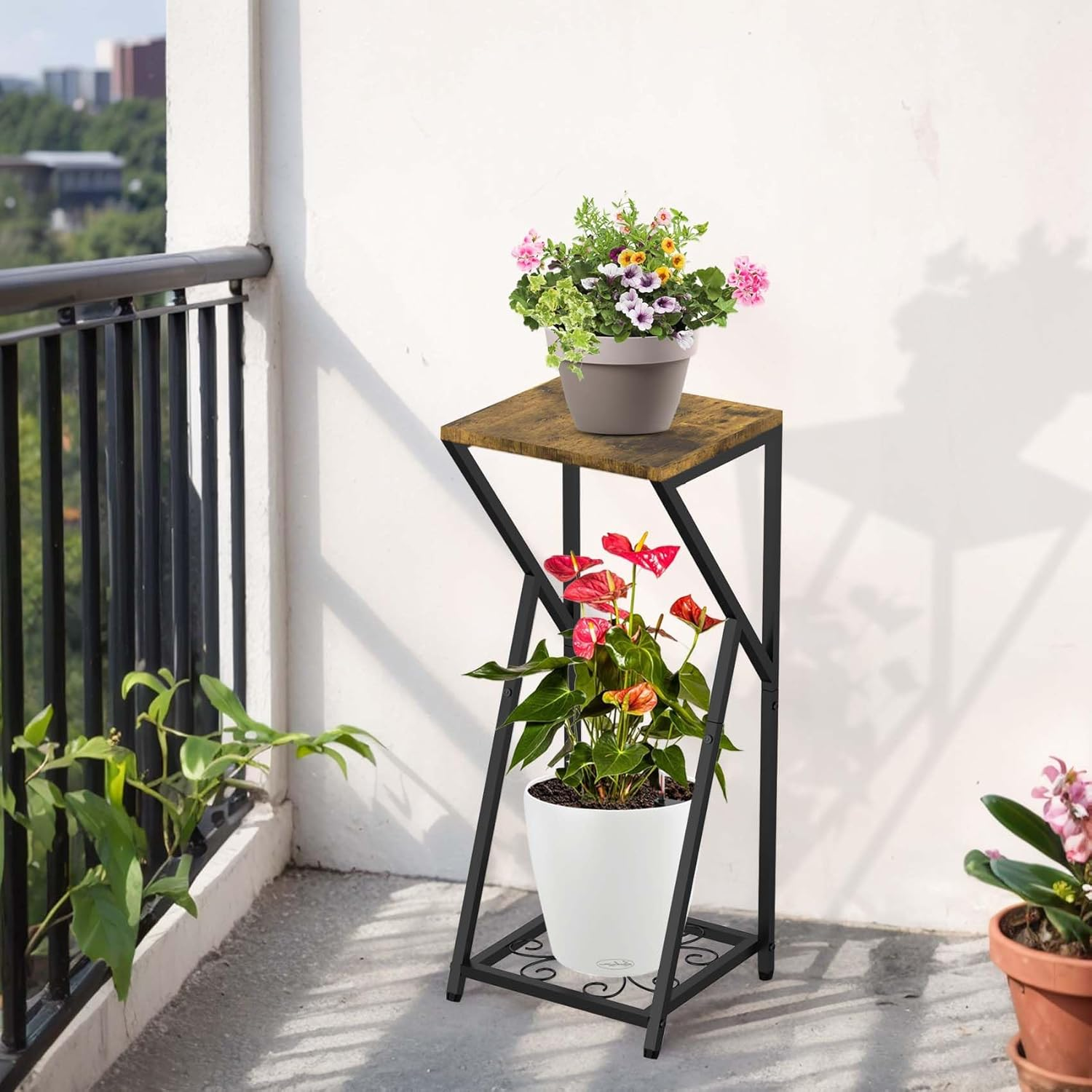 Plant Stand Indoor Corner Metal Plant Shelf for Multiple Plants, 2 Tier Modern Plant Support Flower Pot Holder Display Rack for Home Living Room Outdoor Balcony Garden Patio image number 2