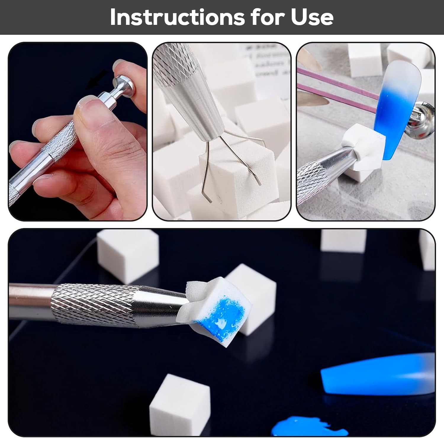 Vymoreon 100Pcs Nail Sponge, Nail Art Tools - Nail Art Sponges and 1 Nail Sponge Metal Gripper for Ombre, Manicure Accessories