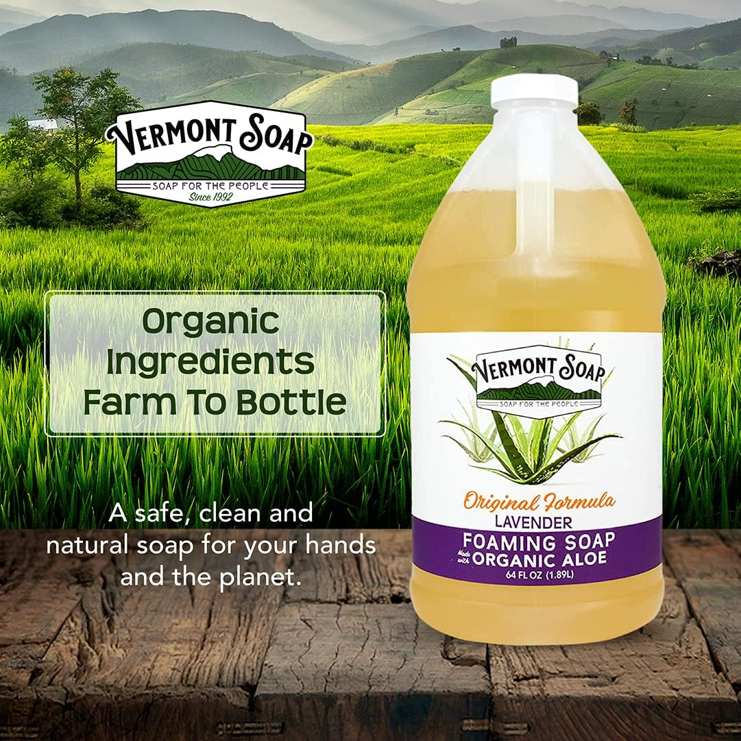 Vermont Soap Organic Lavender Foaming Hand Soap - Natural Moisturizing Soap for Dry Skin - Fragrance Free Liquid Bathroom Hand Soap Dispenser - Lavender- 64 Oz image number 3