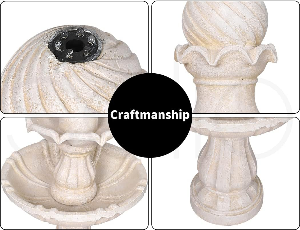 Electric Fountain Water Bird Bath Power Pump Kit Indoor Garden Outdoor Pond Fountains Pump Sets,3-Tiered Pagoda Zen Modern Outdoor Floor Standing Fountain with Pump for Backyard,Deck,Lawn, Porch image number 3