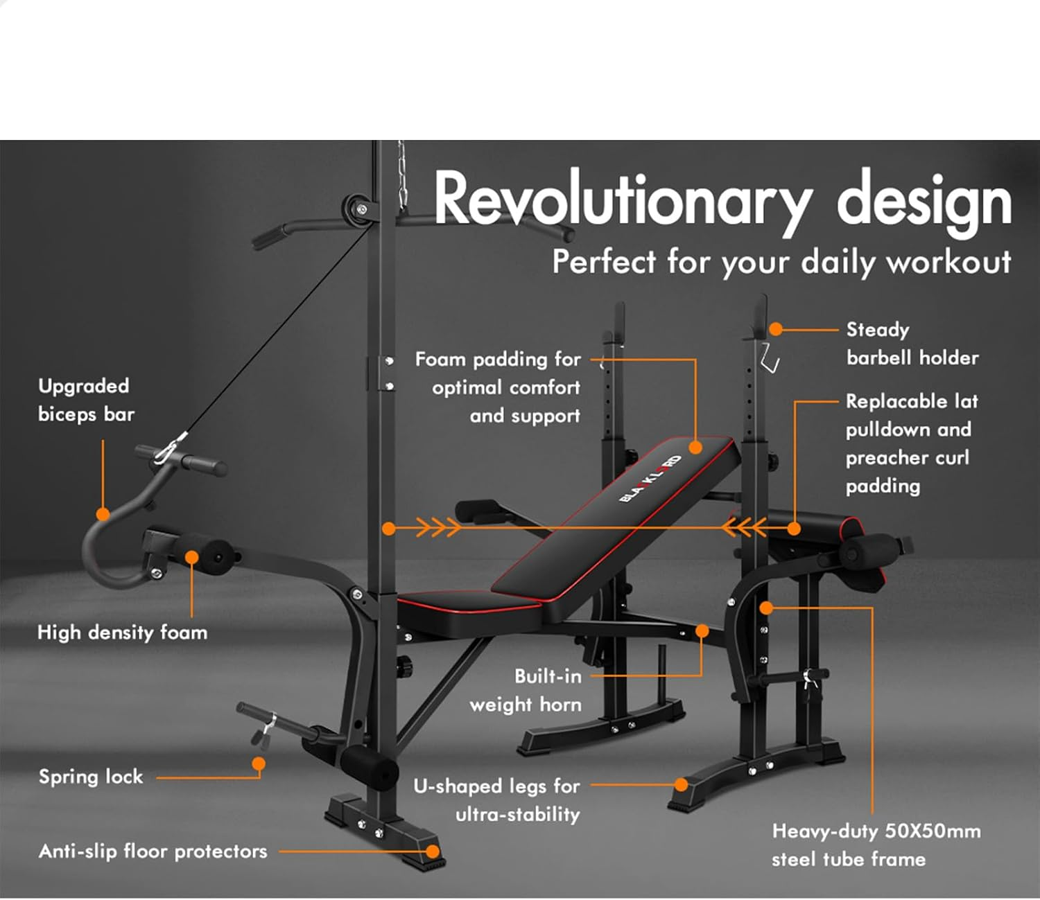 BLACK LORD Weight Bench 14-In-1 Home Gym Fitness Abdominal Strength Training Muti-Station Adjustable Bench Military Press Workouts Equipment, Black, 360 Kg Capacity image number 2