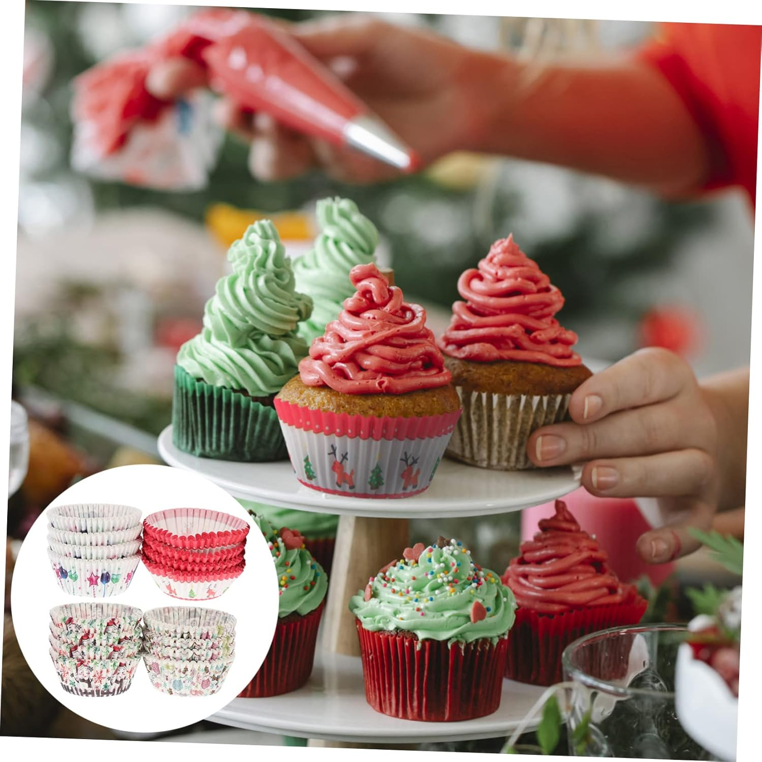 400Pcs Christmas Cake Paper Cups Heat Resistant Baking Cups Muffin Cases Moulds No Cleaning Needed image number 6