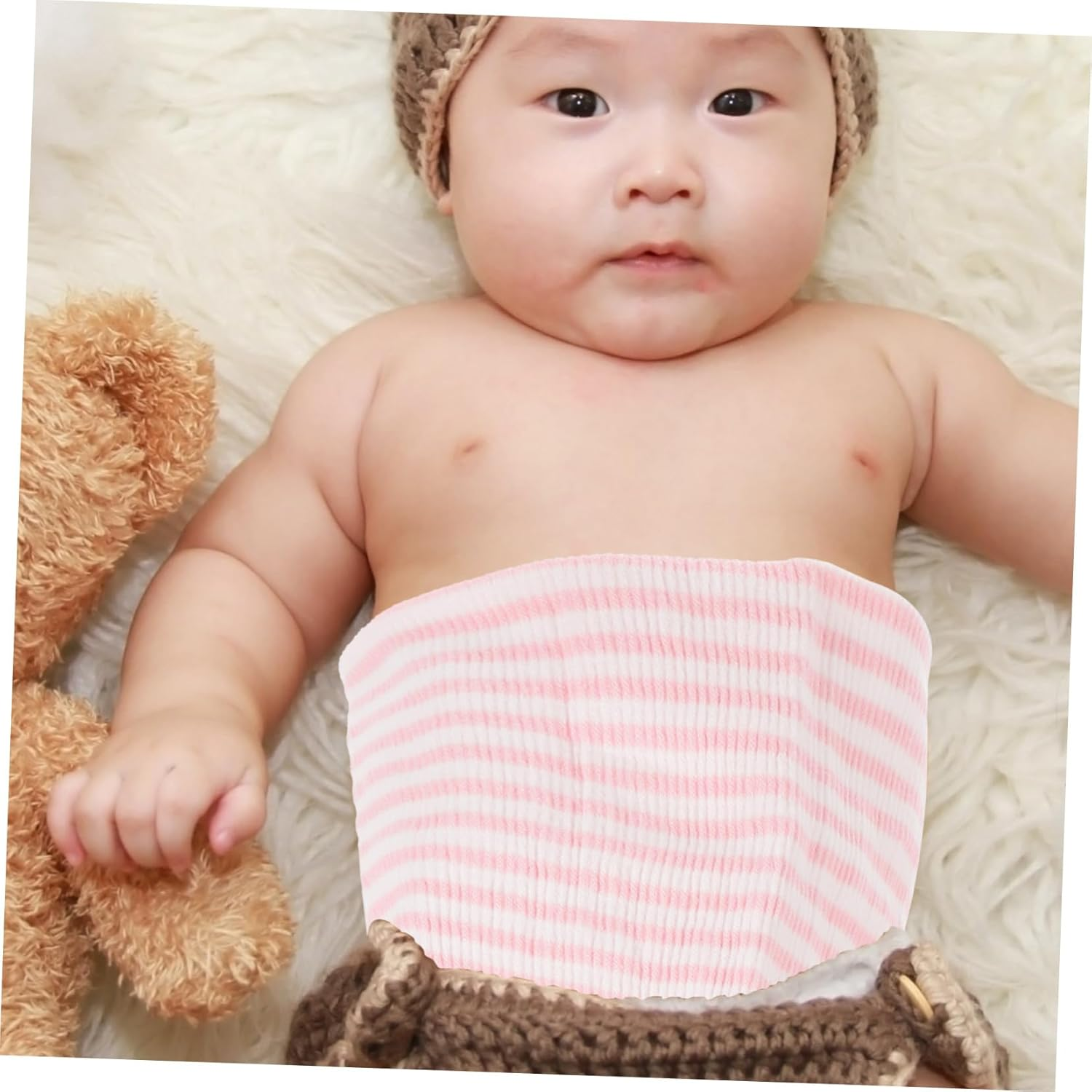 Newborn Baby Belly Band 100% Cotton Double Layer Infant Belly Wrap Cord for Navel Protection Soft Pink Striped for Boys and Girls