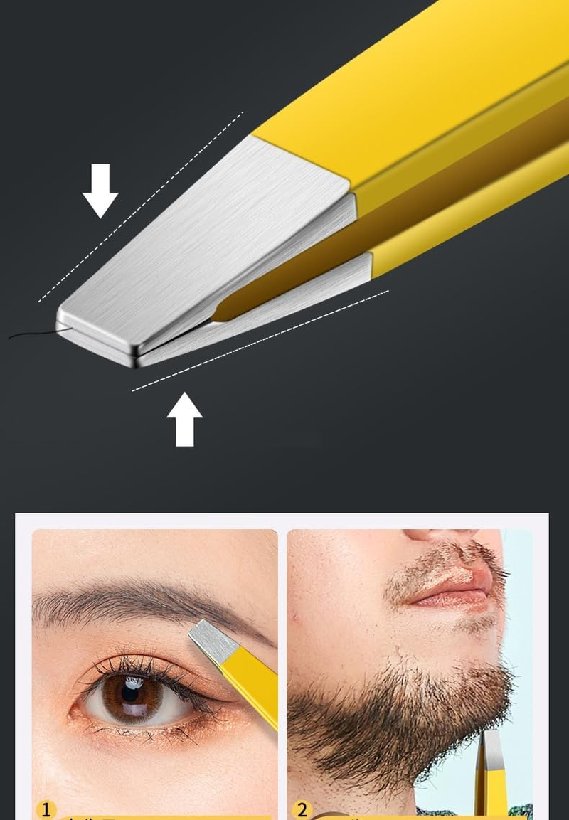 Eyebrow Tweezers | Slant Precision Tweezer | Surgical Grade Hand Filed Slanted Tips for Professional Use, Best Precision Engineered Tweezer for Flawless Beauty Results (Yellow, One Size) image number 4