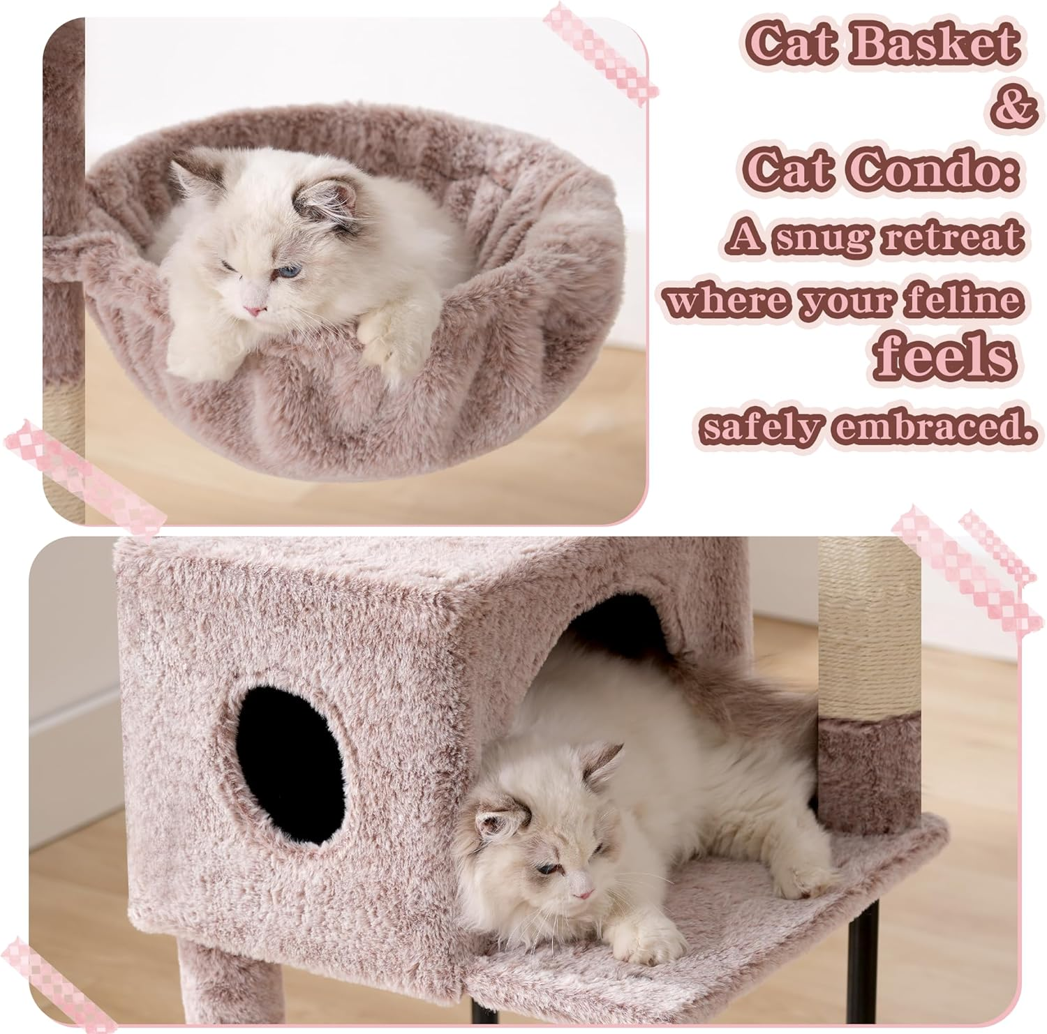 Heybly Cat Tree, 125Cm Cat Tower for Indoor Cats, Spacious Cat House Condo with Hidden Space，Sturdy Steel Tube，Soft Plush Top Perch，Cozy Hammock and Sisal Scratching Posts, Muchroom HCT200SMU - Beige image number 3