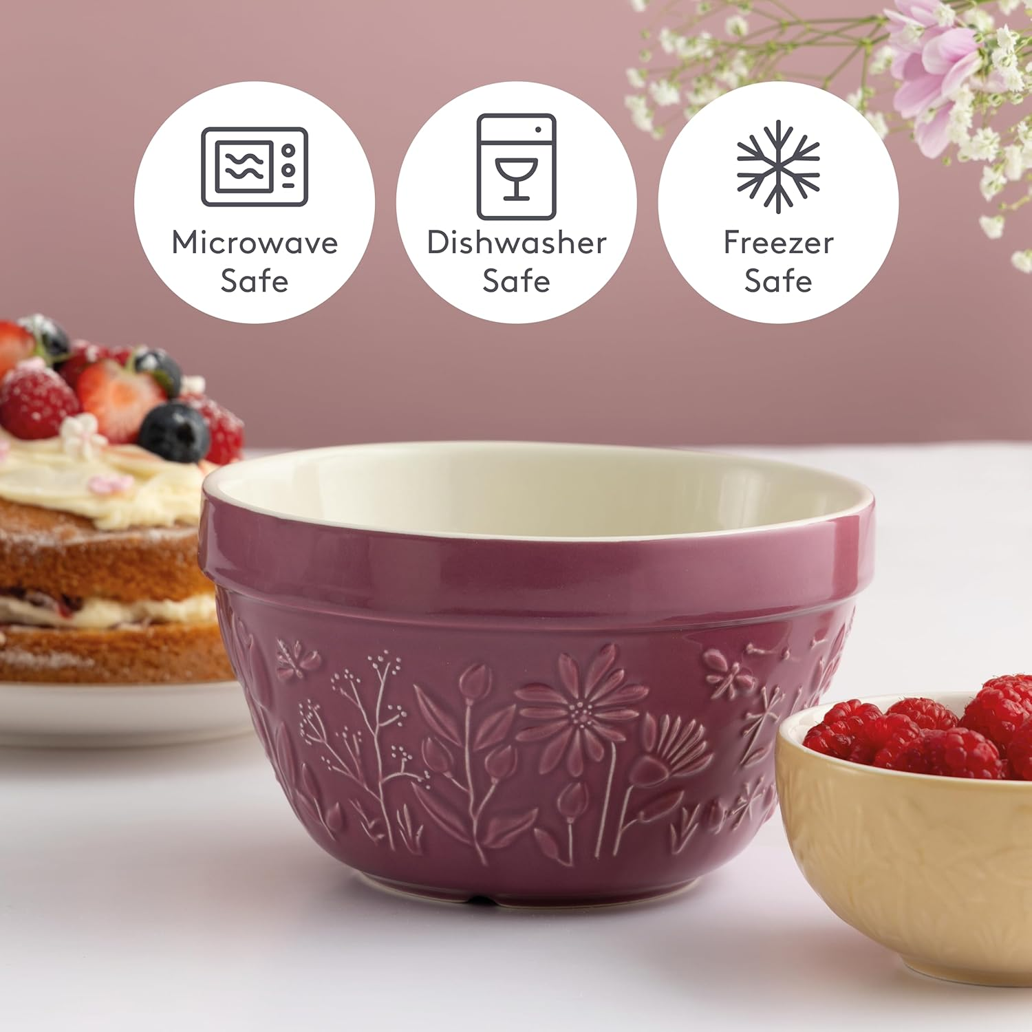 Mason Cash in the Meadow Purple Rose Pudding Basin, 16 X 9Cm/900Ml image number 2