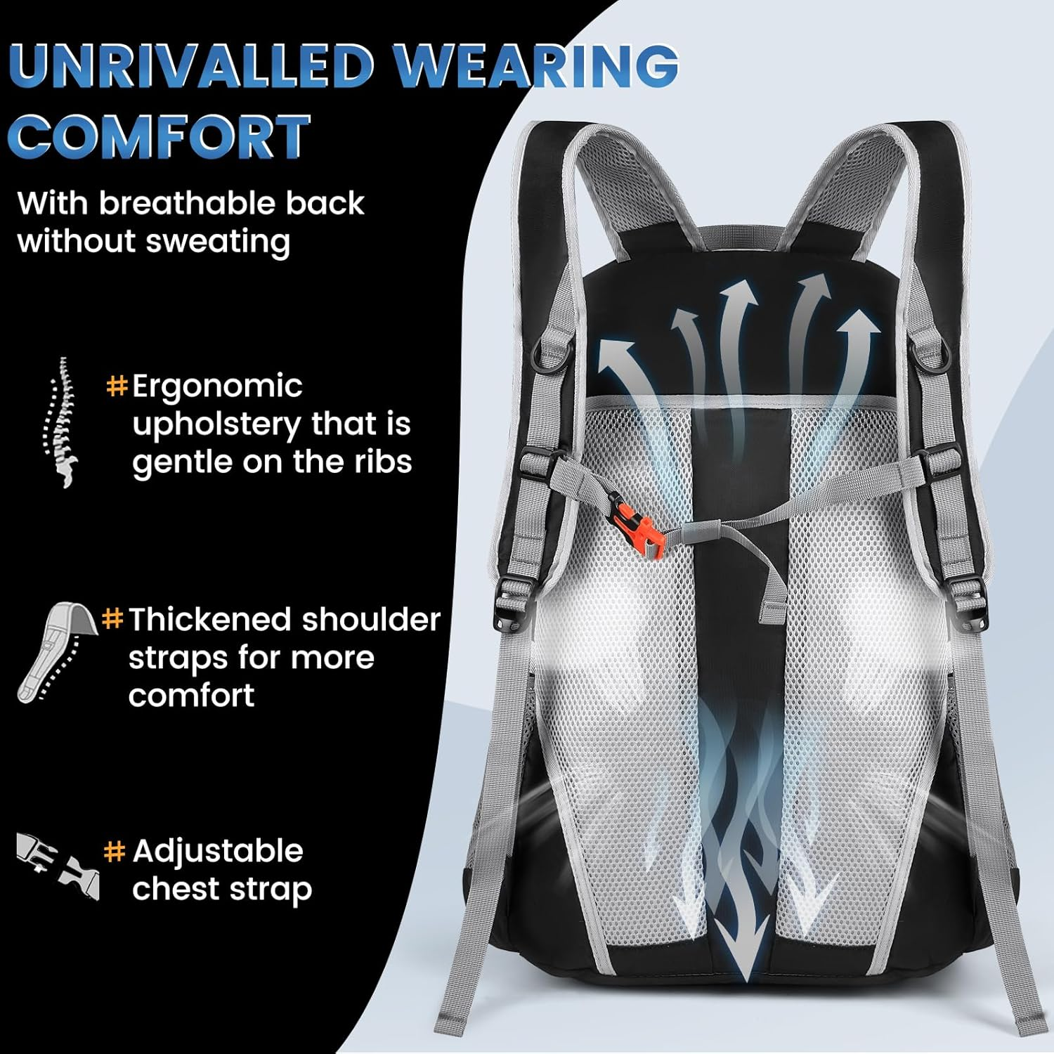 Hiking Backpack 40L Waterproof Camping Backpack for Men Women Lightweight Outdoor Sport Daypack Packable Hiking Backpack for Climbing Travel Touring - Black image number 6