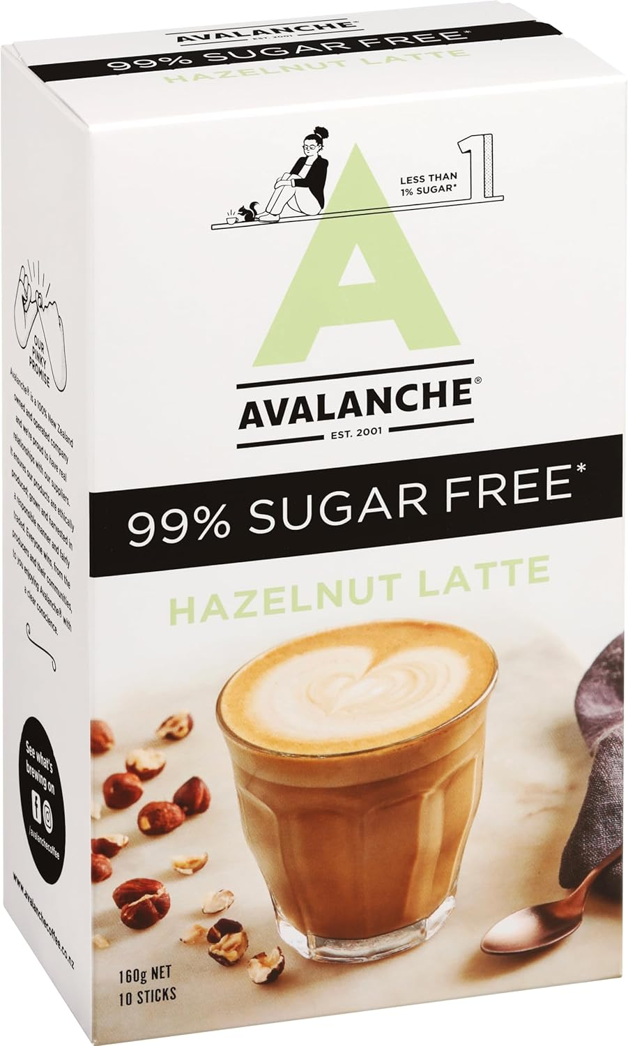 Avalanche 99% Sugar Free Hazelnut 10 Coffee Sticks 160 G image number 5
