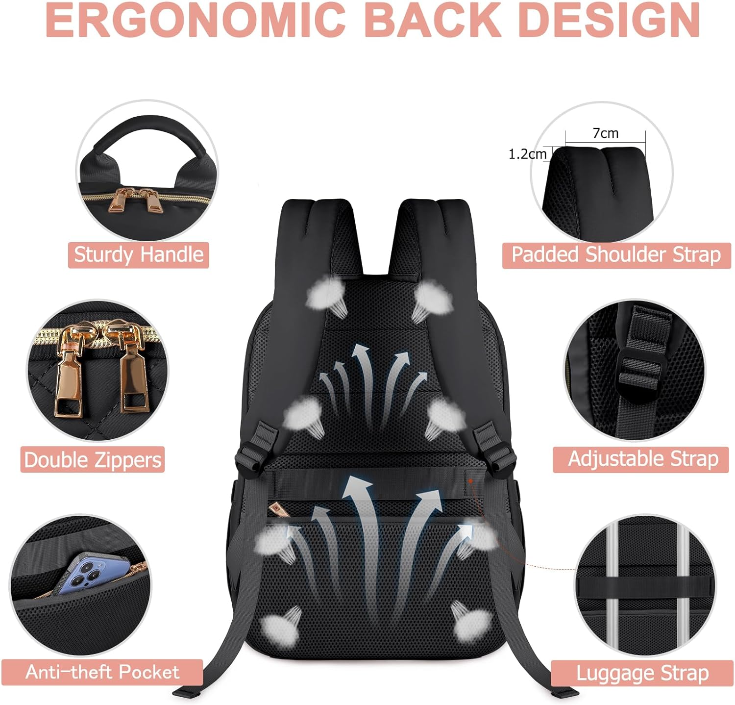 Backpack for Women Lightweight Travel Backpack Laptop Backpack 15.6 Inch Waterproof School Backpack Casual Daypack TSA Friendly Backpack image number 2