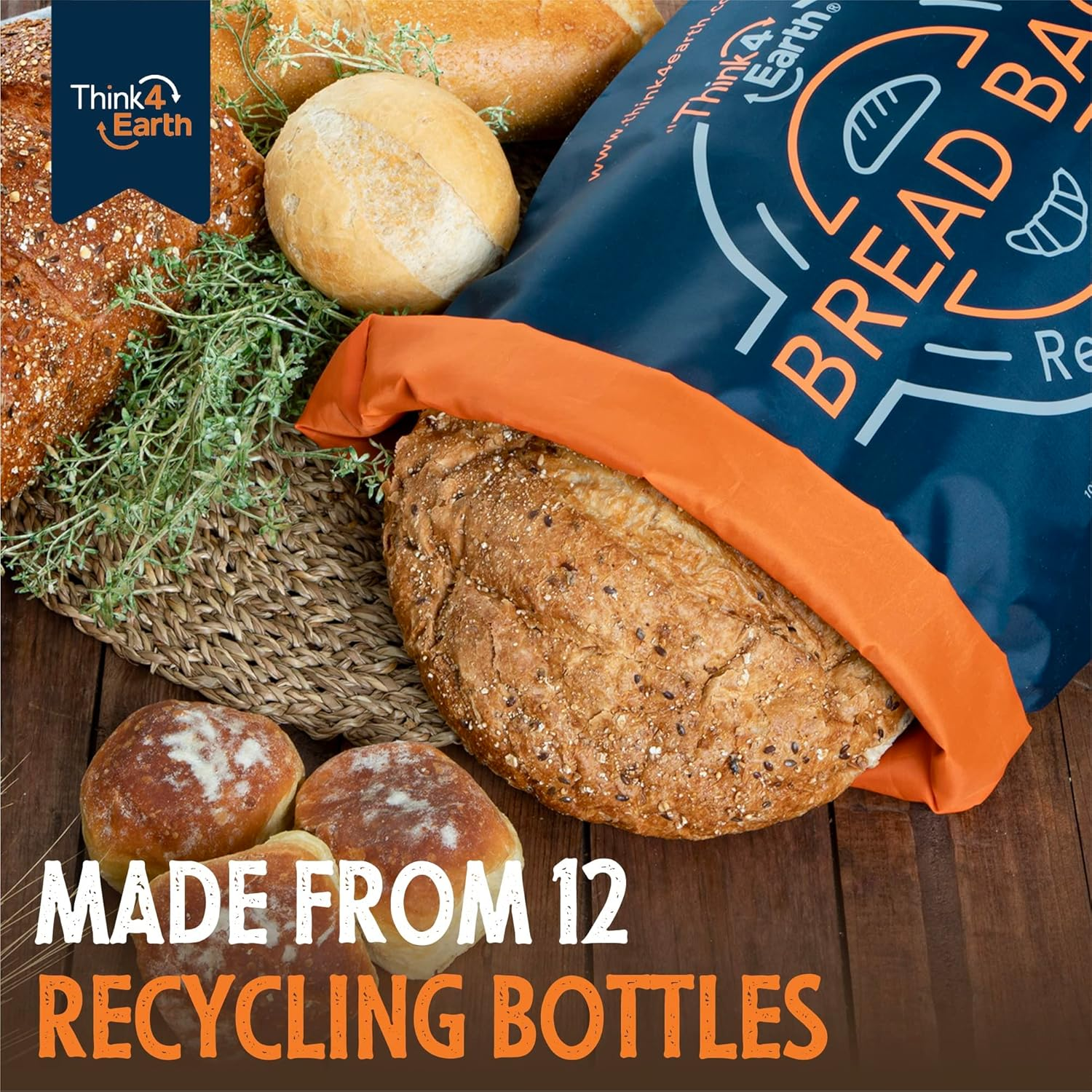 Think4Earth - (2 Pack) Bread Bag - Reusable Freezer Bread Bag for Homemade Bread Maker Gift Giving - Bread Container for Sourdough Loafs Storage, Large Bread Bags for Homemade Bread with Lining image number 6