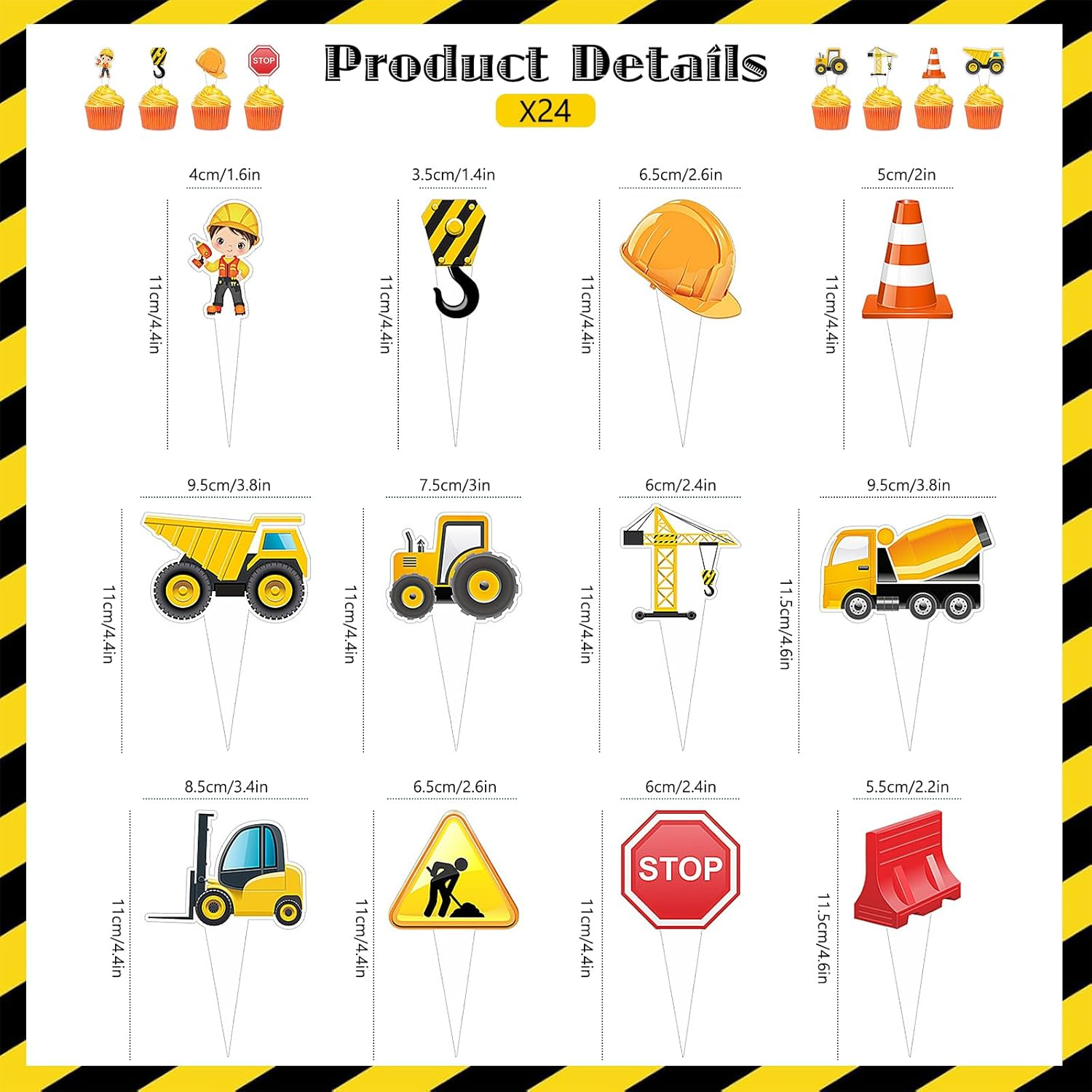25 PCS Construction Digger Cake Topper Set - for Happy Birthday Party Supplies Boys Birthday Party Decorations image number 5