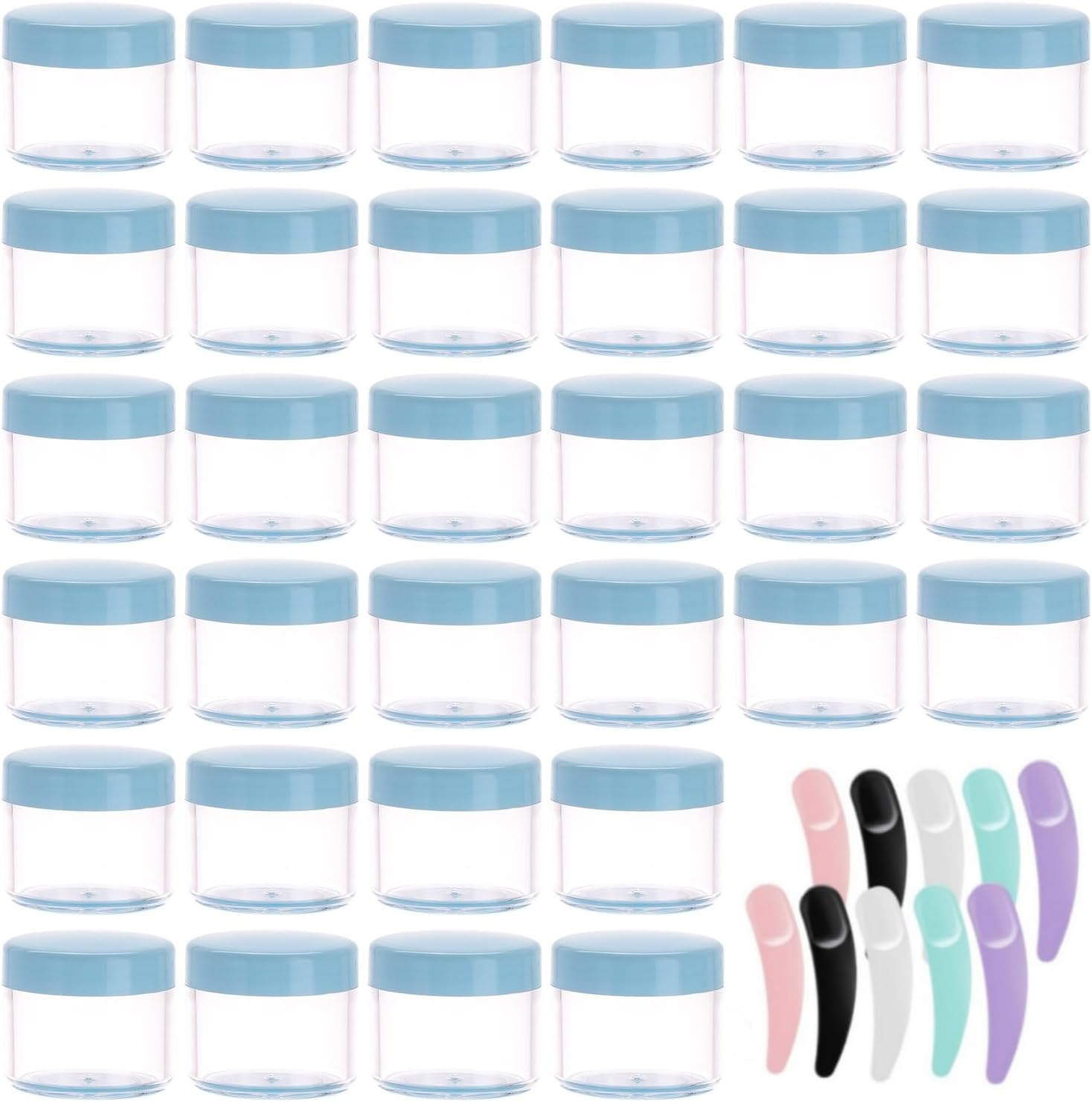 100 Pcs 20G Plastic Sample Cosmetic Containers with Lids and 10 Pcs Mini Makeup Spatula，Refillable Cosmetic Jars Lip Scrub Containers for Skincare - Pink
