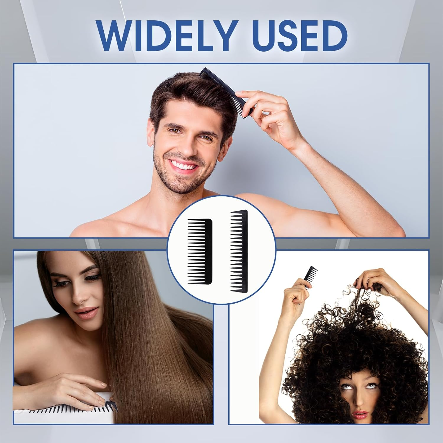 Pack of 2 Men'S Styling Combs, Antistatic Carbon Hair Comb, Curling Comb, Hairstyle Comb Tool, Portable Shatterproof Comb Men with Wide Teeth for Hair, Beard, Curly for the Perfect Finish image number 1