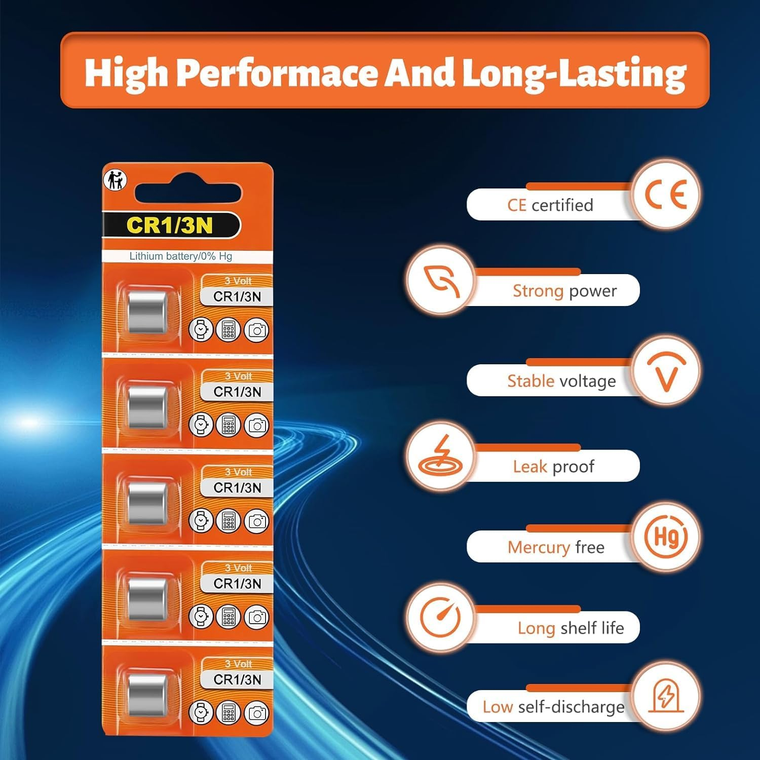 QOCNAM CR1/3N 1/3N DL1/3N 3V Lithium Battery High Capacity 170Mah 5Pcs