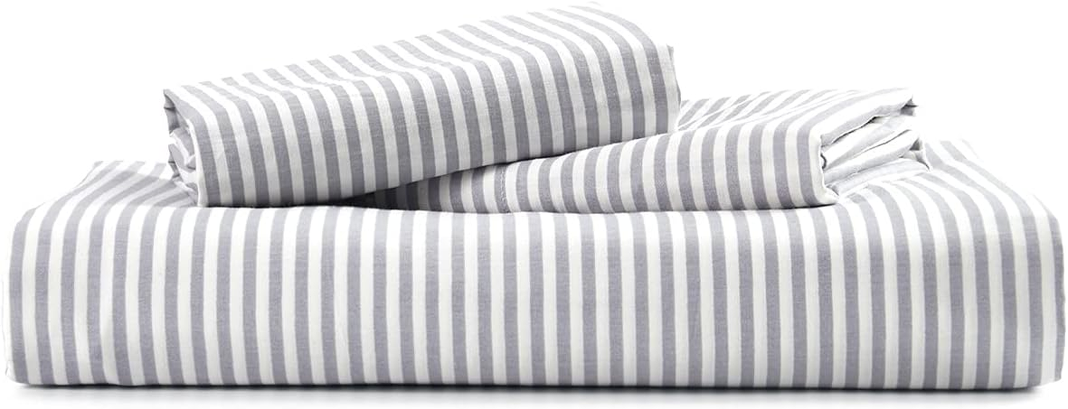 Wake in Cloud - Striped Quilt Cover Set, 100% Cotton Doona Cover Bedding Set, Grey Vertical Ticking Stripes Pattern Printed on White, Zipper Closure (3Pcs, Queen Size) image number 3