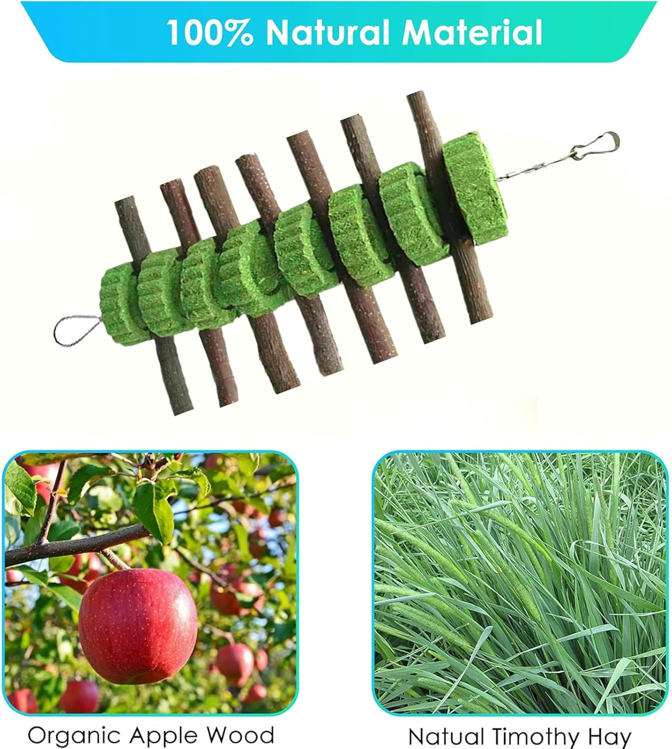 JCBCKJ Bunny Chew Toys for Teeth, Natural Rabbit Toys Apple Wood Grass Timothy Sticks Chew and Treat for Guinea Pigs Hamster Chinchillas (Apple Wood) image number 1