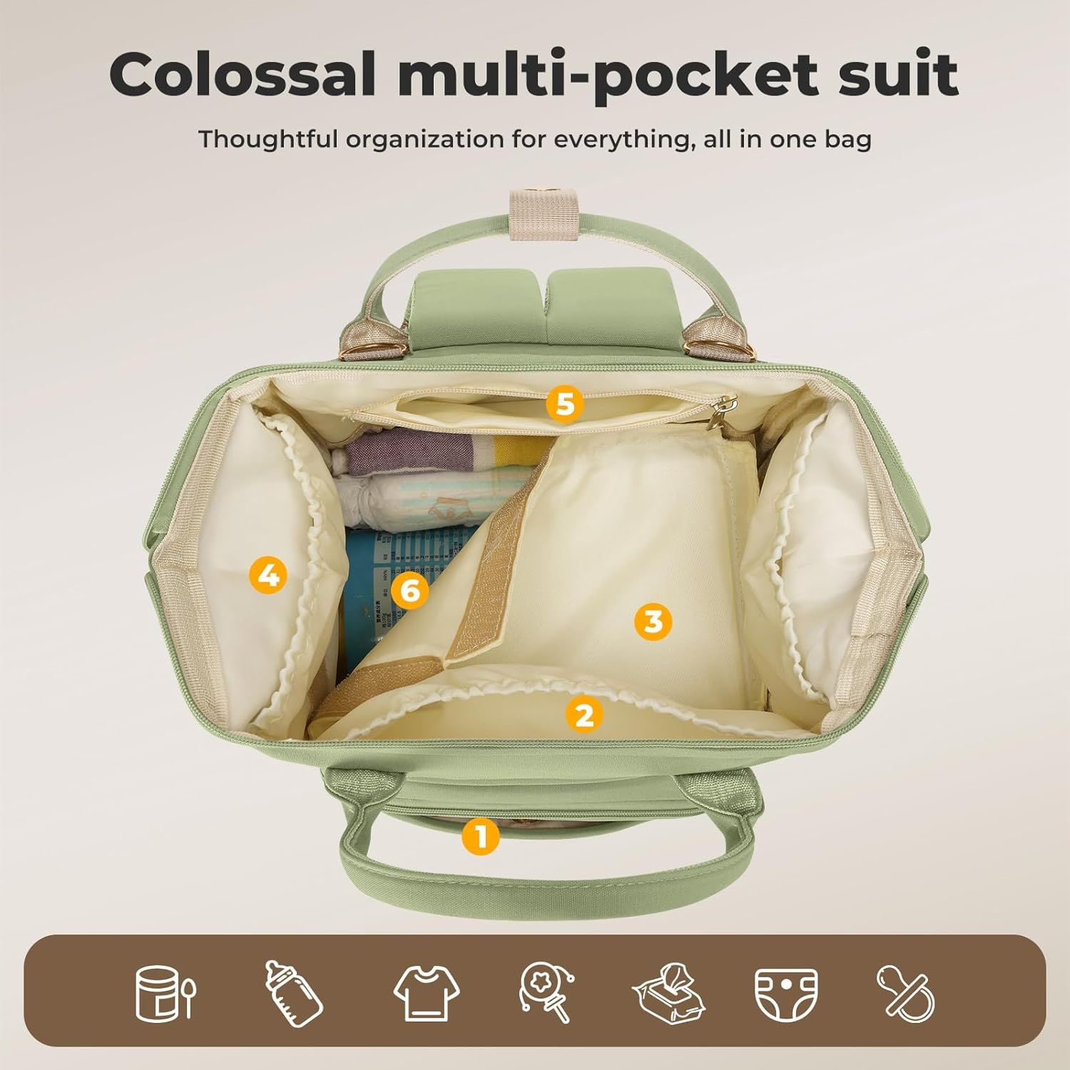 Bopeep Nappy Changing Bag, Multifunctional Waterproof Travel Diaper Bag Backpack with Diaper Changing Pad Baby Care Bag with Stroller Straps Baby Stuff Travel Backpack Green image number 3