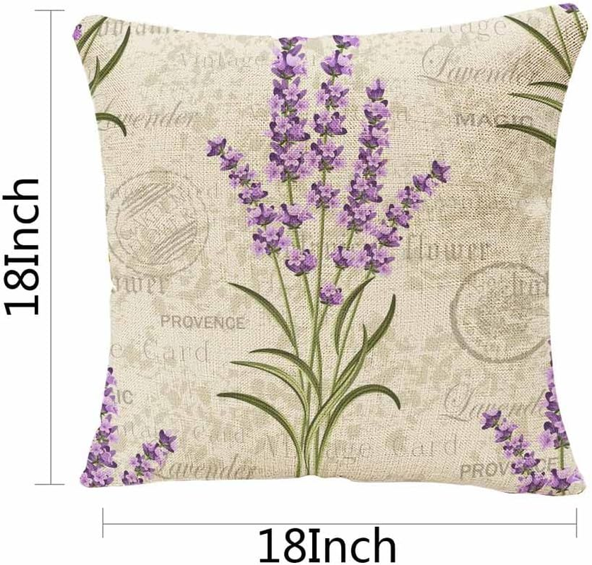 IBILIU Throw Pillow Covers Purple Flower Floral Pattern with Lavenders on Vintage Colorful Provence Aroma Cushion Pillow Case Home Decor Pillowcase 18X18 Inches image number 3