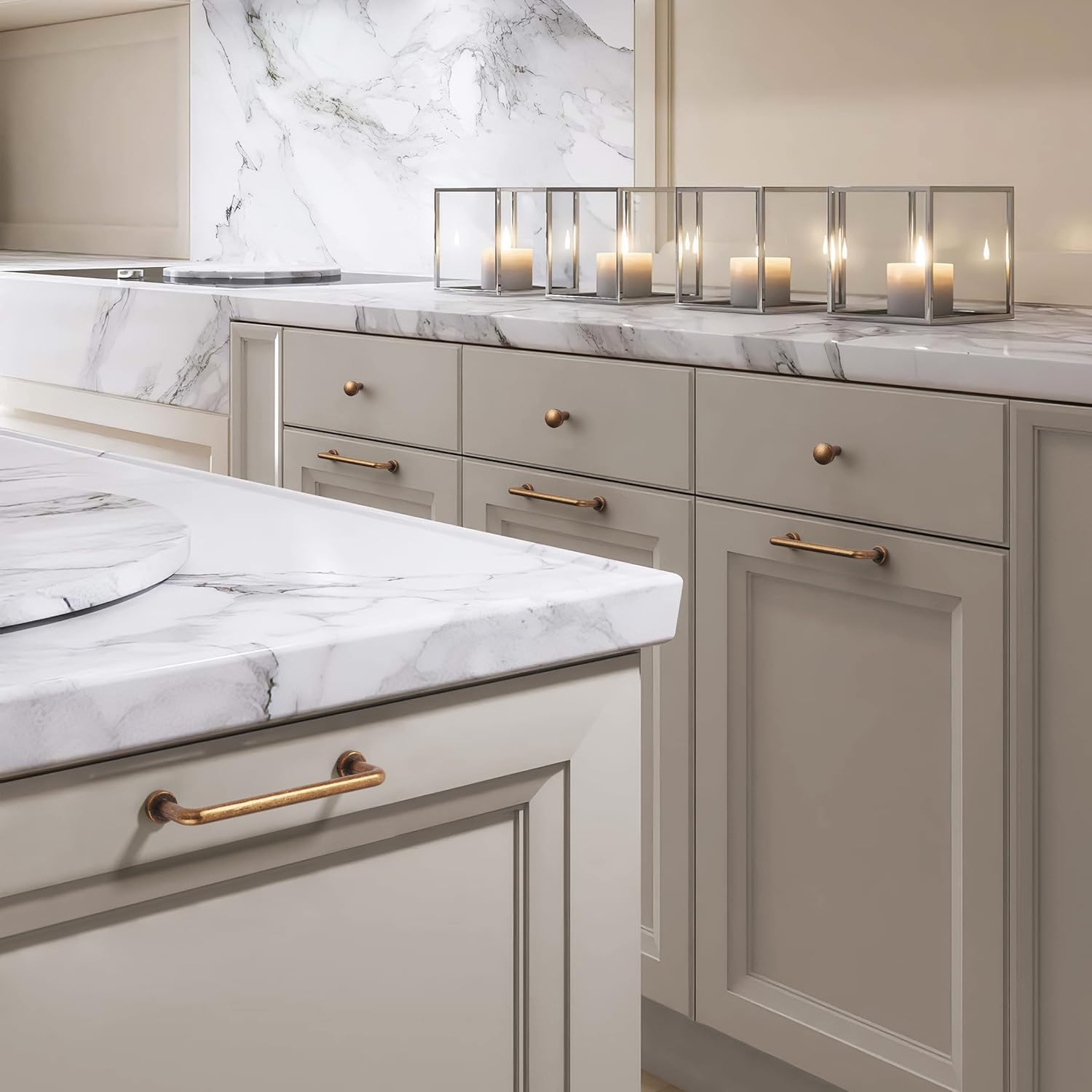 Khtumeware 8 Pack 3 Inch(76Mm) Hole Center Antique Brass Cabinet Pulls Vintage Cabinet Handle Kitchen Hardware Farmhouse Vintage Dressing Table Drawer Handle Classic Wardrob. image number 2