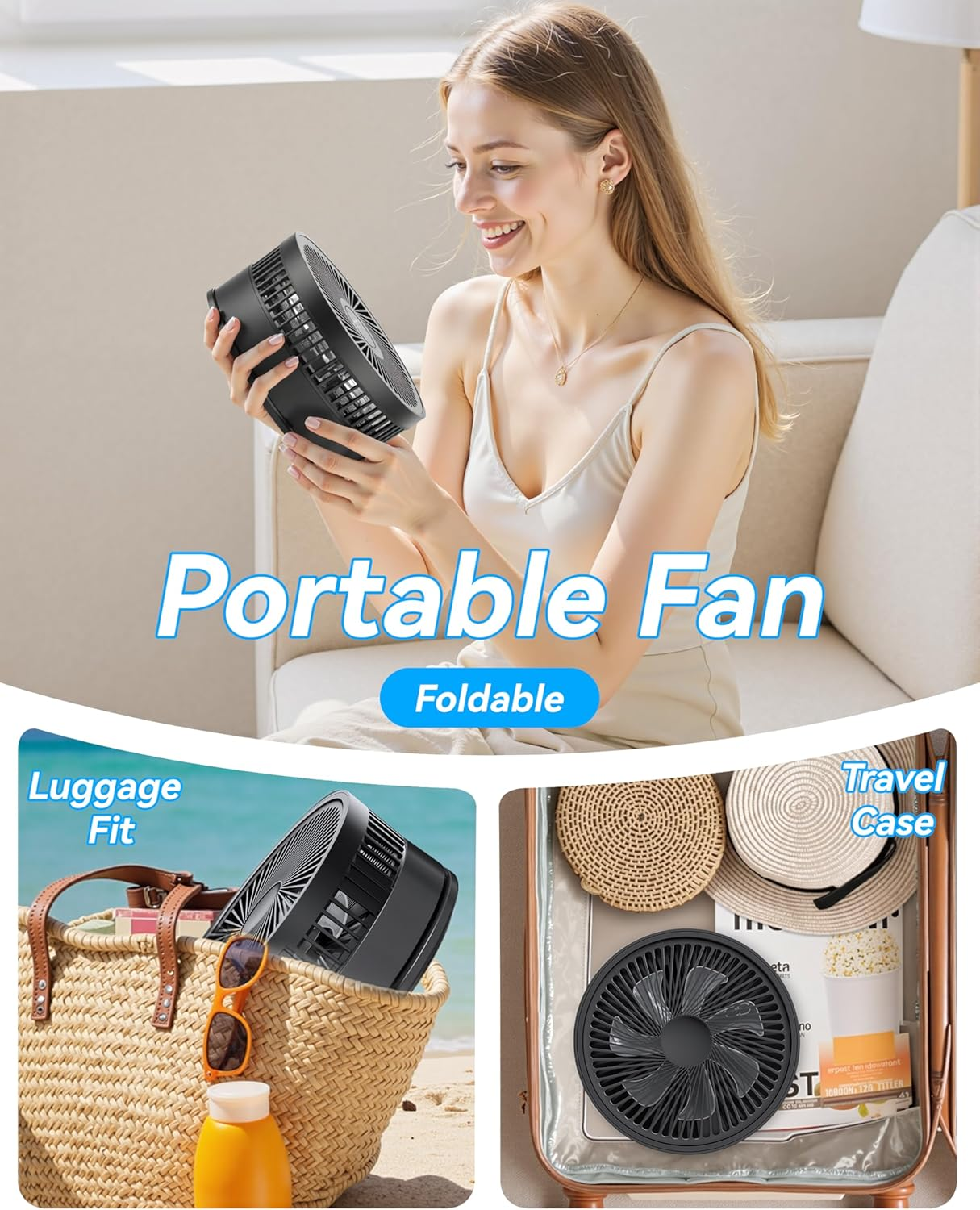 Shanghigh Portable Desk Fan - 4 Speed Quiet Foldable Table Fans, Adjustable Height Standing Floor Fan with 4 Timer, USB Rechargeable Oscillating Desktop Fan for Home Travel Office Bedroom Camping Room image number 5