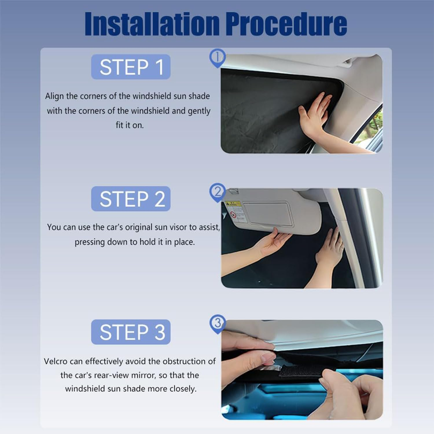 Car Windshield Sun Shade, Thickened Car Window Shades Heat Reflective Interior Cool, Universal Fit for Most Cars Suvs Trucks, Foldable & Portable Design(145Cmx80Cm) image number 6