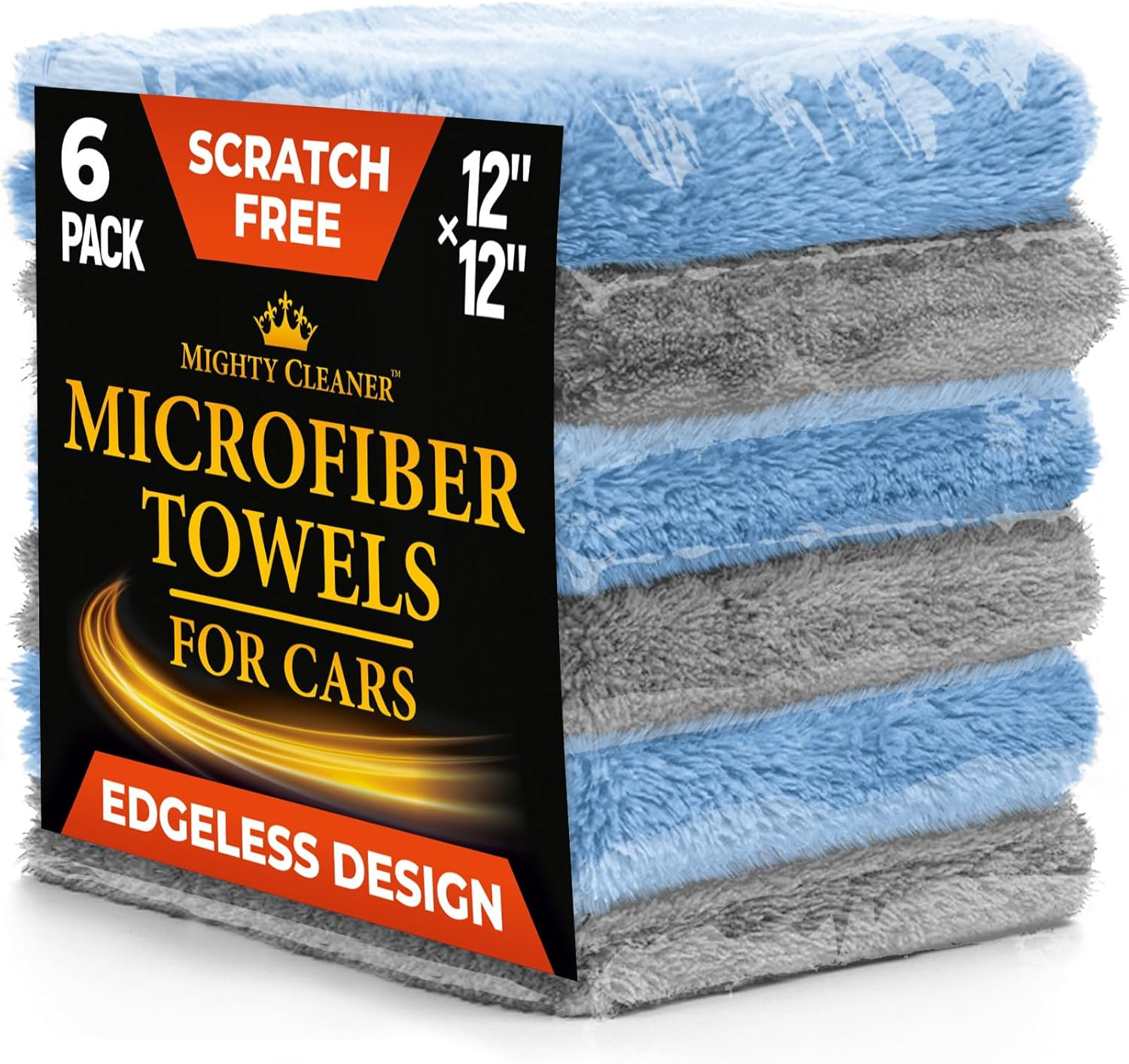 Microfiber Towels for Cars - Edgeless Microfiber Towel - Compact 12"X12" Car Drying Towel - 540Gsm - Microfiber Cleaning Cloth for Cars - Car Wash Stuff - 6 Pack