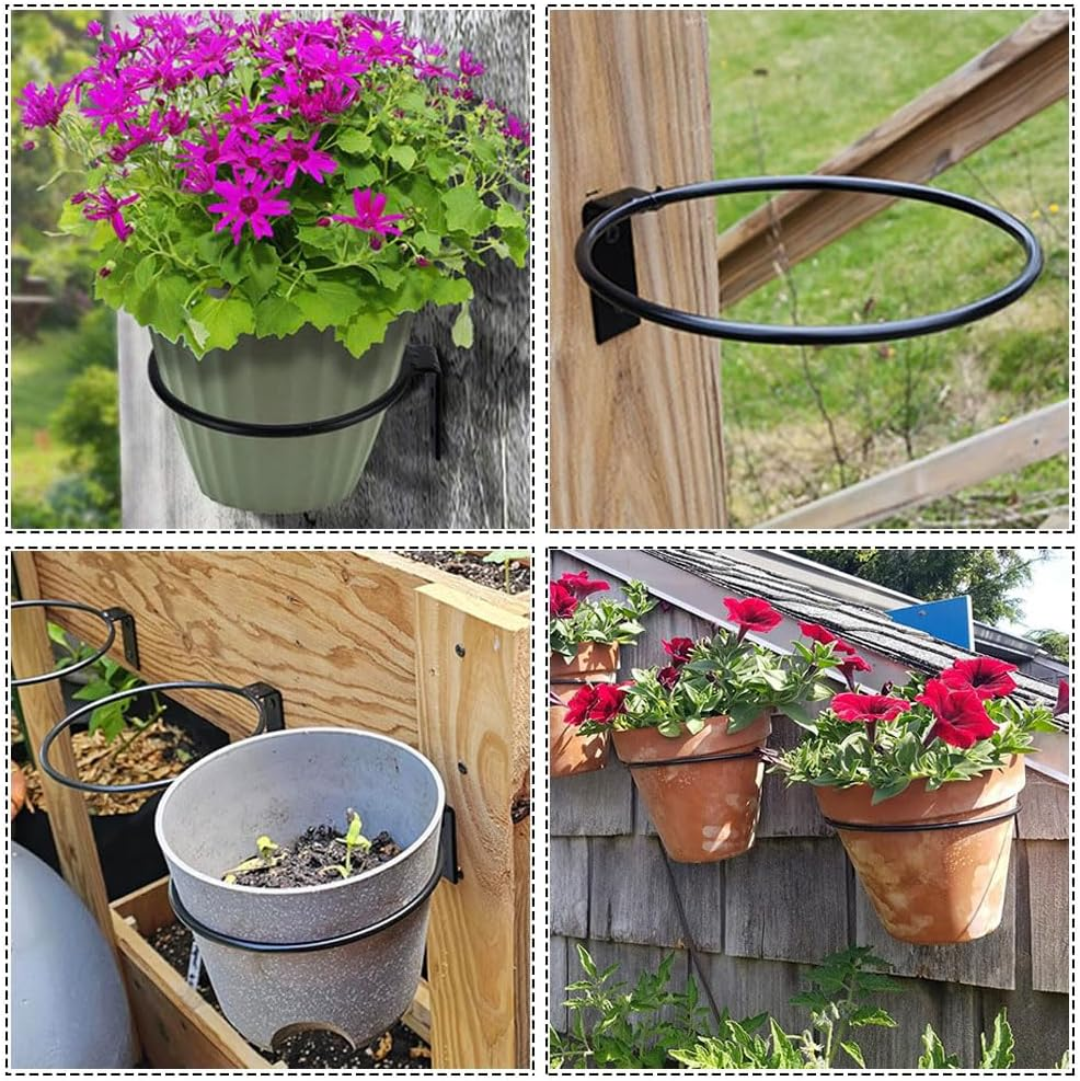 6 Pcs Flower Pot Holder Ring, 4 Inch Plant Pot Support Holder Ring for Wall Mount, Hanging Plant Stand Heavy Duty Metal for Space Saving,Fit for Outdoor, Indoor Home(Black) image number 5