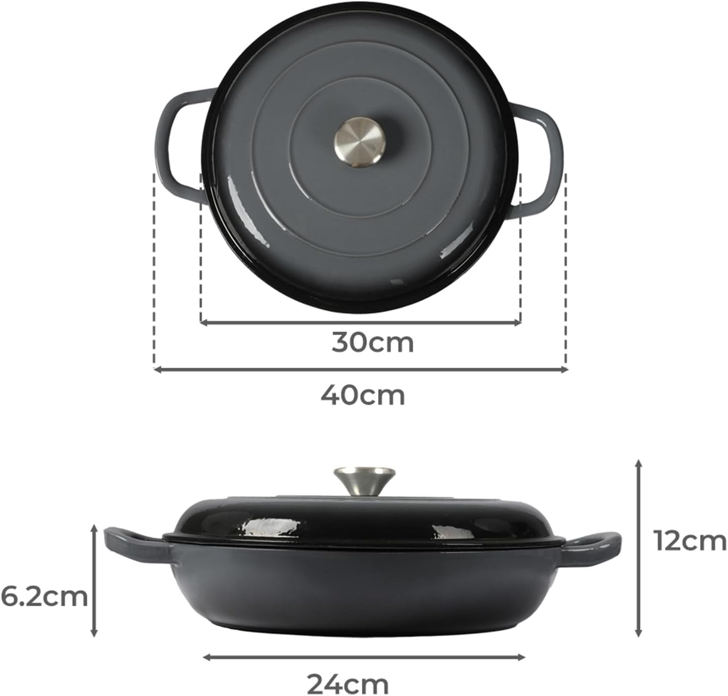 TOQUE Enameled Cast Iron Dutch Oven 3.5L Pot with Lid Kitchen Cookware Black, 3.7 Quart Camping Cooking Non-Stick Slow Cooker Shallow Pan, round Dutch Oven Pots for Bread Baking,Braise,Stew,Roast