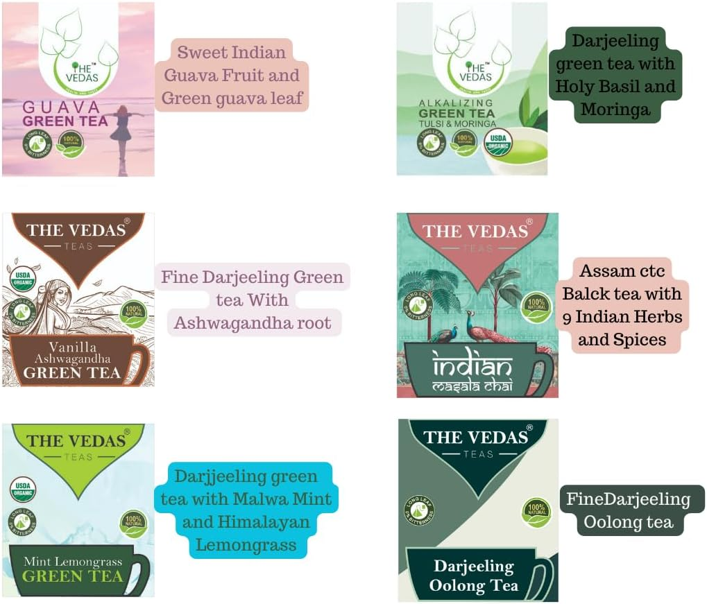 The Vedas Book of Tea Gift Set | Assorted Tea Bags | 12 Exotic Blends | 4 Units of Each Variety, Net 48 | Mother'S Day | Hamper