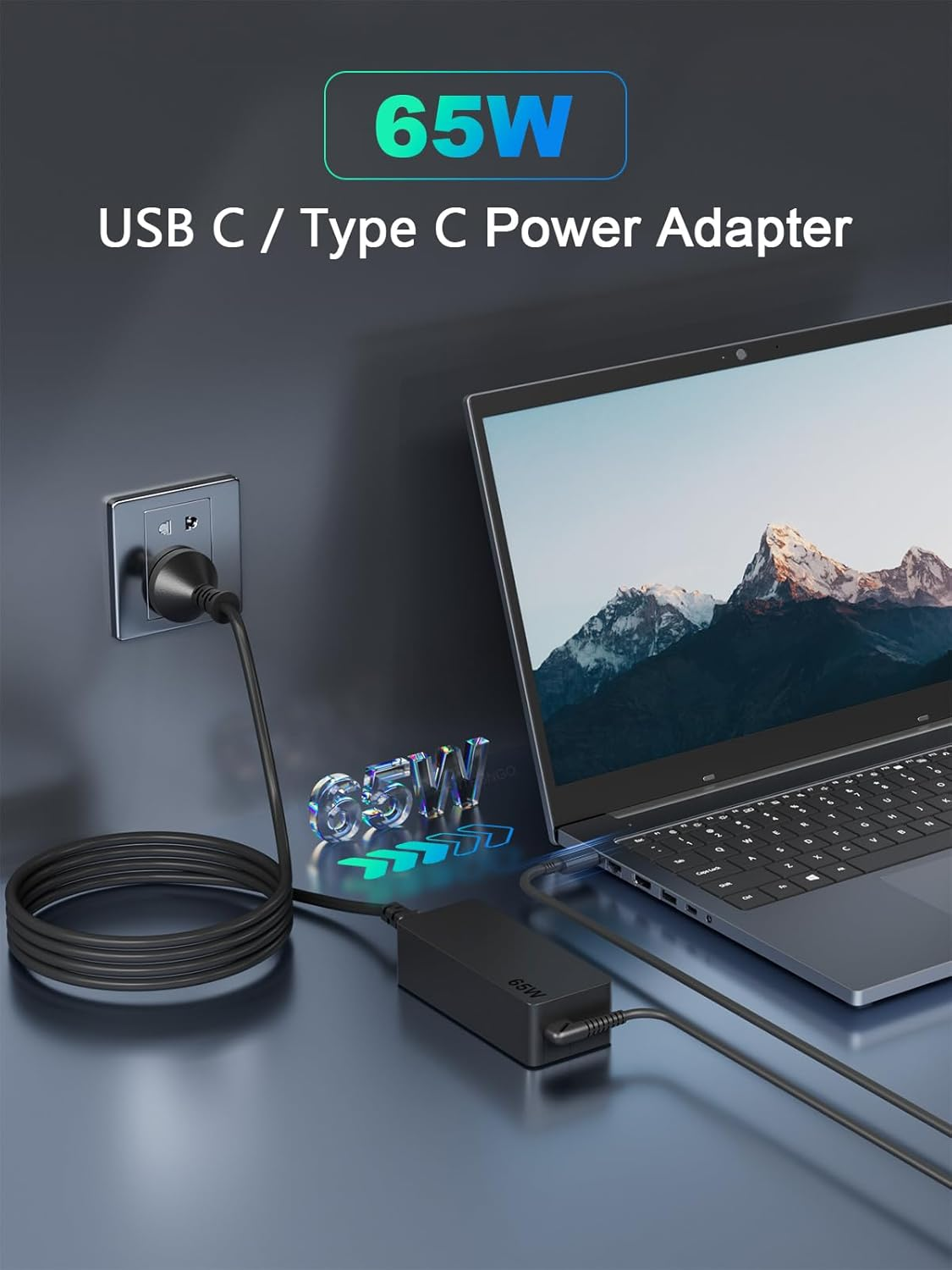 65W USB C Laptop Charger Fast Chromebook Charger Compatible with Lenovo Thinkpad Yoga HP Spectre Elitebook Dell Latitude Acer Google Asus Samsung Computer Replacement 45W USB Type C Power Supply Cord image number 4