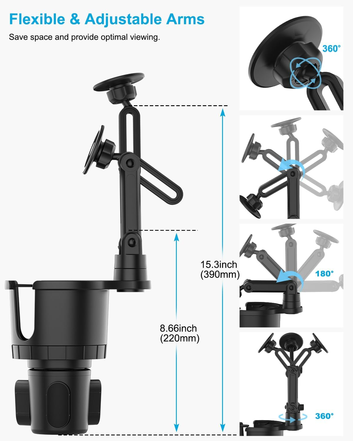 For Magsafe Car Mount Cup Holder - [Bottle Friendly] Magnetic Phone Holder for Car Cup Stand Expander with Height Adjustable Arm, Vent Phone Mount for Car, for Iphone 16 15 14 13 12 Pro Max plus Mini image number 5