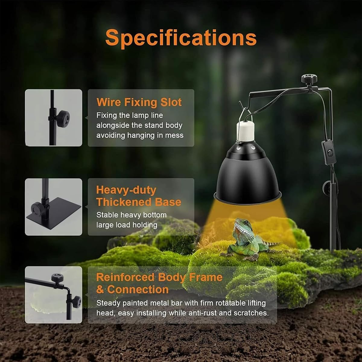 AIMALL Adjustable Reptile Light Stand, Heat Lamp Bracket for Tortoises and Centipedes, Secure and Versatile Fit, up to 35 Inches image number 3